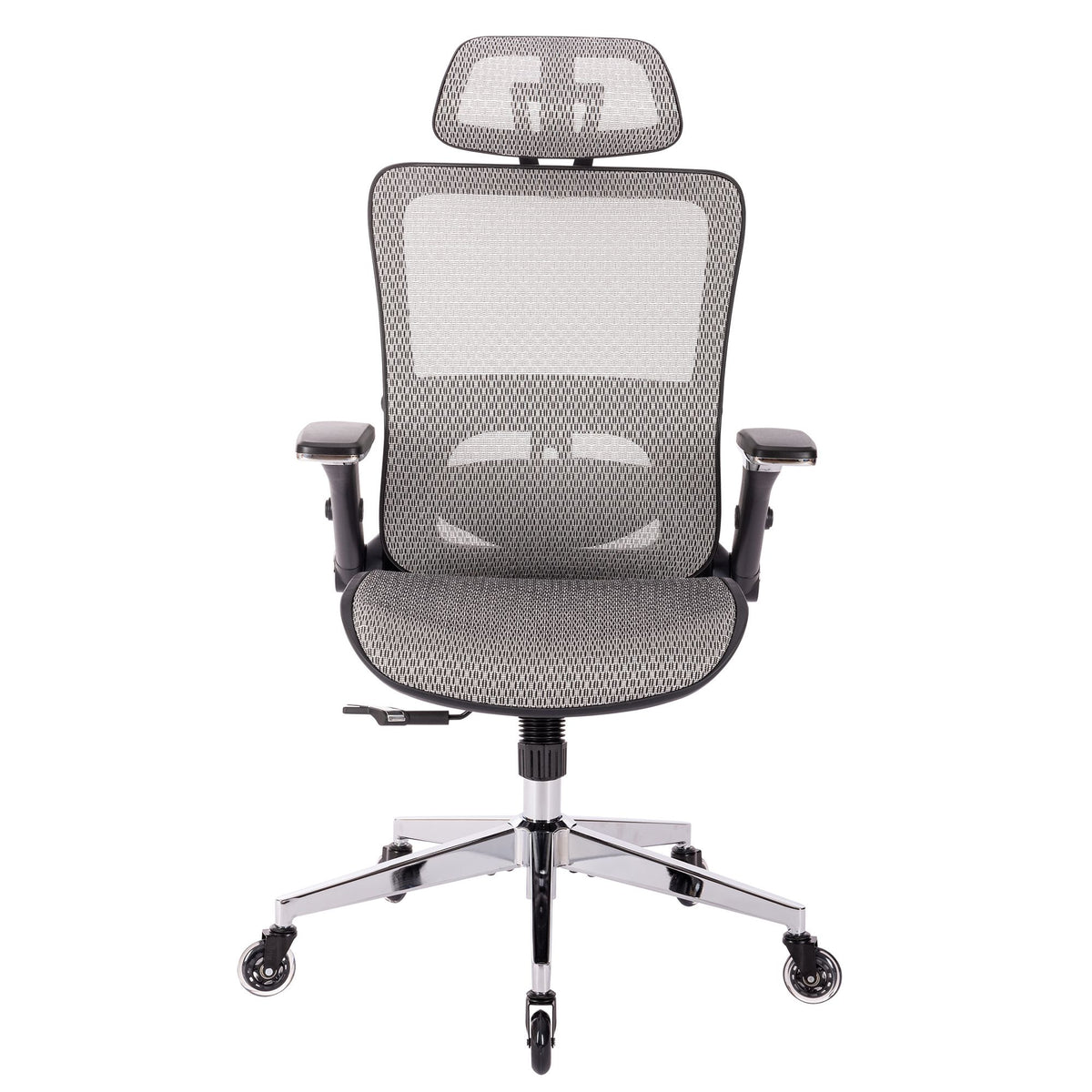 Gray High-Back Mesh Office Chair — Flip-Up Arms, Adjustable Headrest, 275 lb Capacity