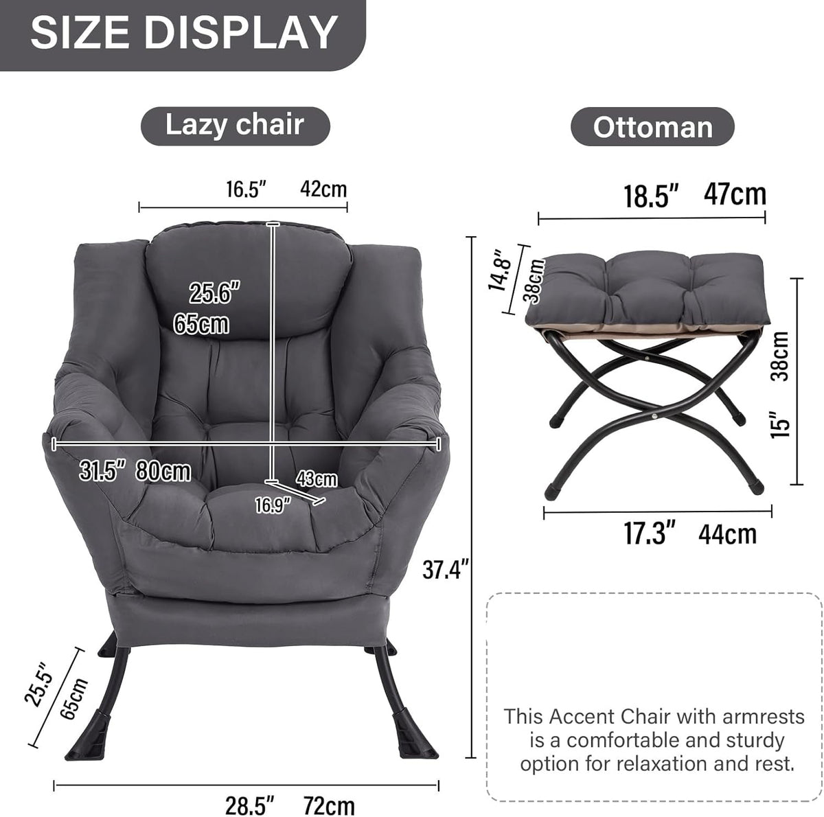 Oversized Dark Grey Ergonomic Armchair With Ottoman-1