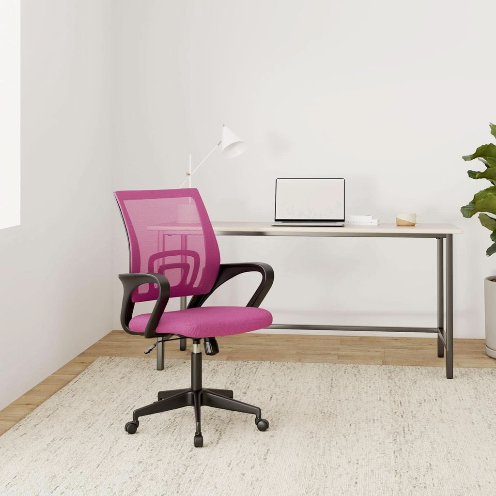 Pink Ergonomic Mesh Office Chair With Lumbar Support And Height Adjustable-1