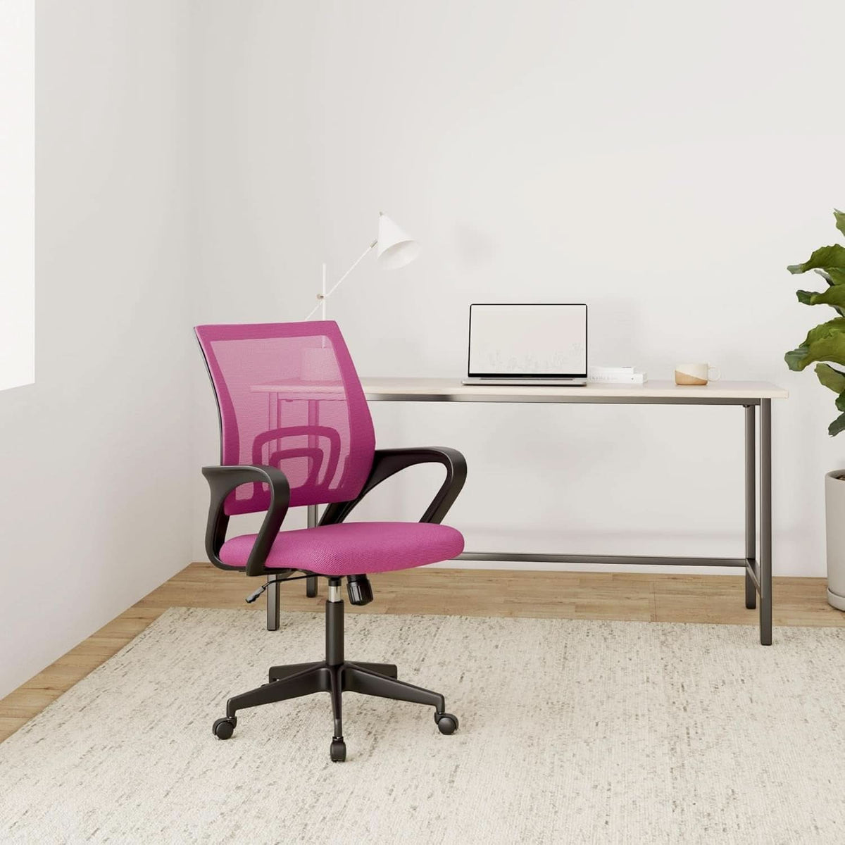 Pink Ergonomic Mesh Office Chair With Lumbar Support And Height Adjustable-1