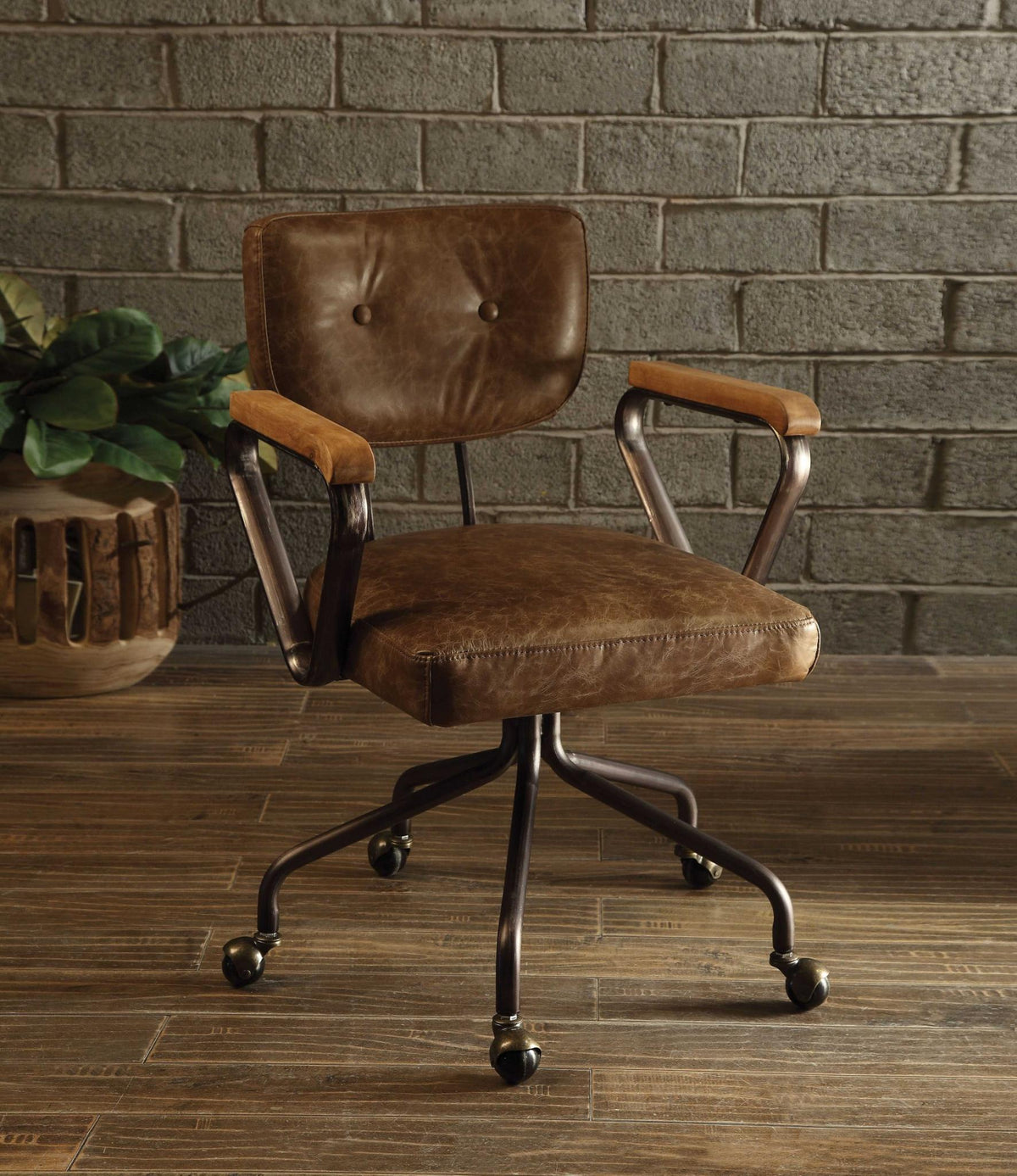 Brown & Black Swivel Faux Leather Office Chair | Rolling Casters, Ergonomic Design