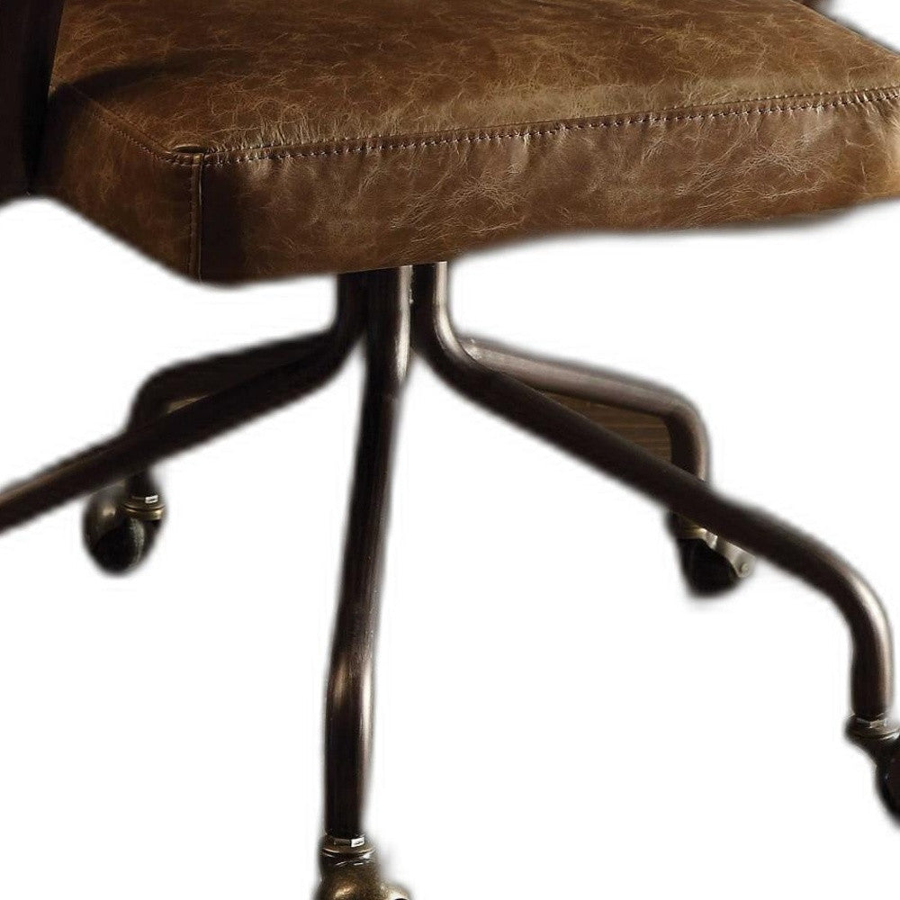 Brown & Black Swivel Faux Leather Office Chair | Rolling Casters, Ergonomic Design