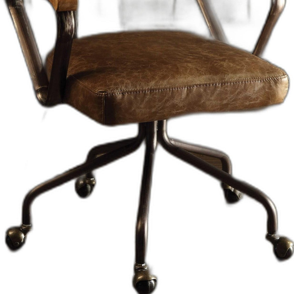 Brown & Black Swivel Faux Leather Office Chair | Rolling Casters, Ergonomic Design