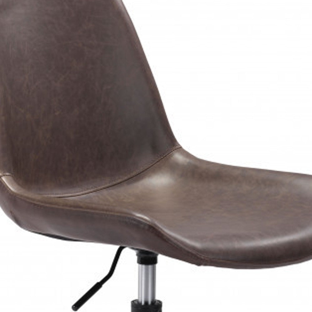 Brown & Black Adjustable Swivel Faux Leather Office Chair | Rolling Casters, Ergonomic Comfort