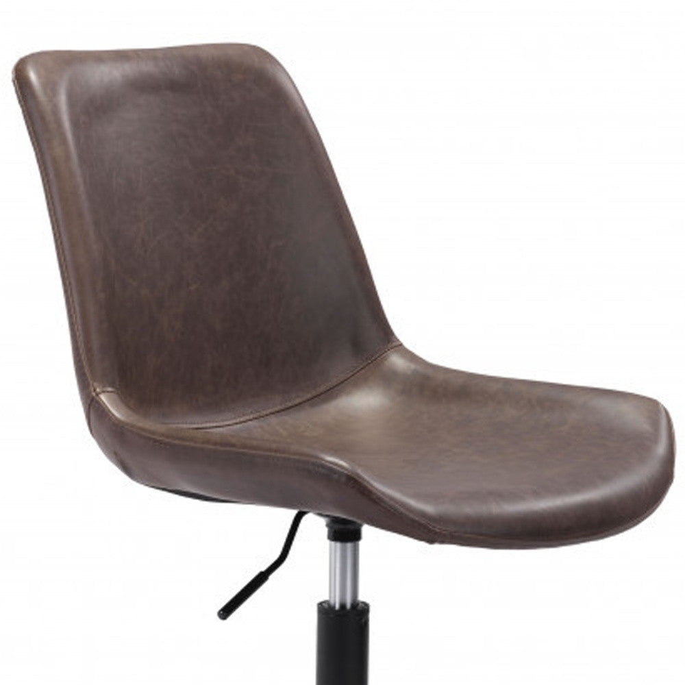 Brown & Black Adjustable Swivel Faux Leather Office Chair | Rolling Casters, Ergonomic Comfort