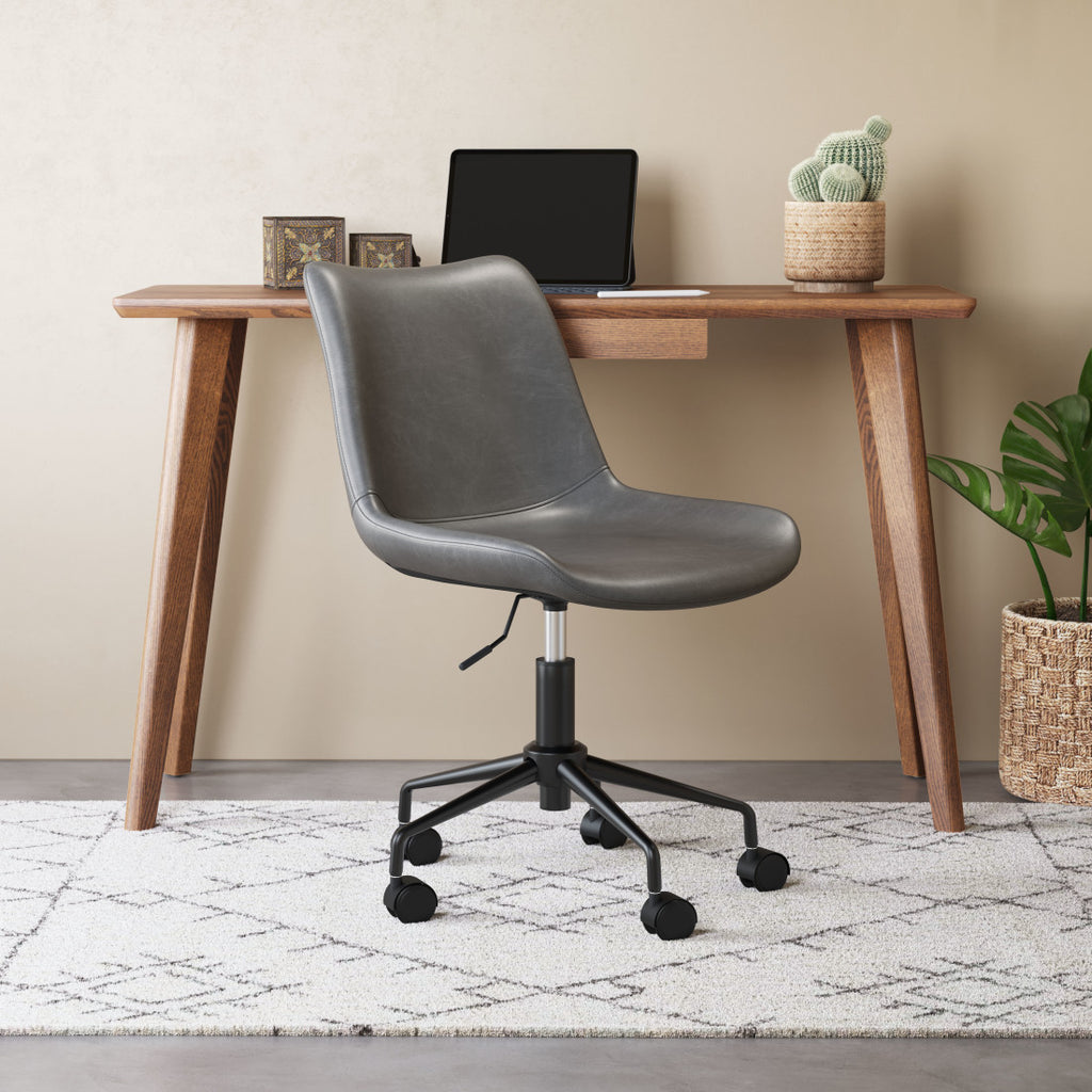 Gray & Black Adjustable Swivel Faux Leather Office Chair | Rolling Casters, Ergonomic Design