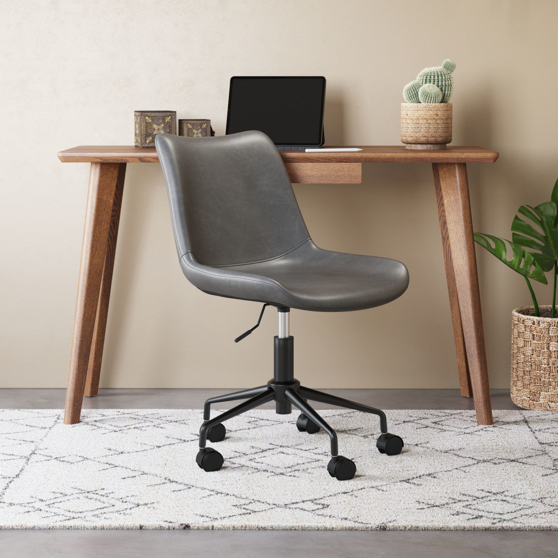 Gray & Black Adjustable Swivel Faux Leather Office Chair | Rolling Casters, Ergonomic Design