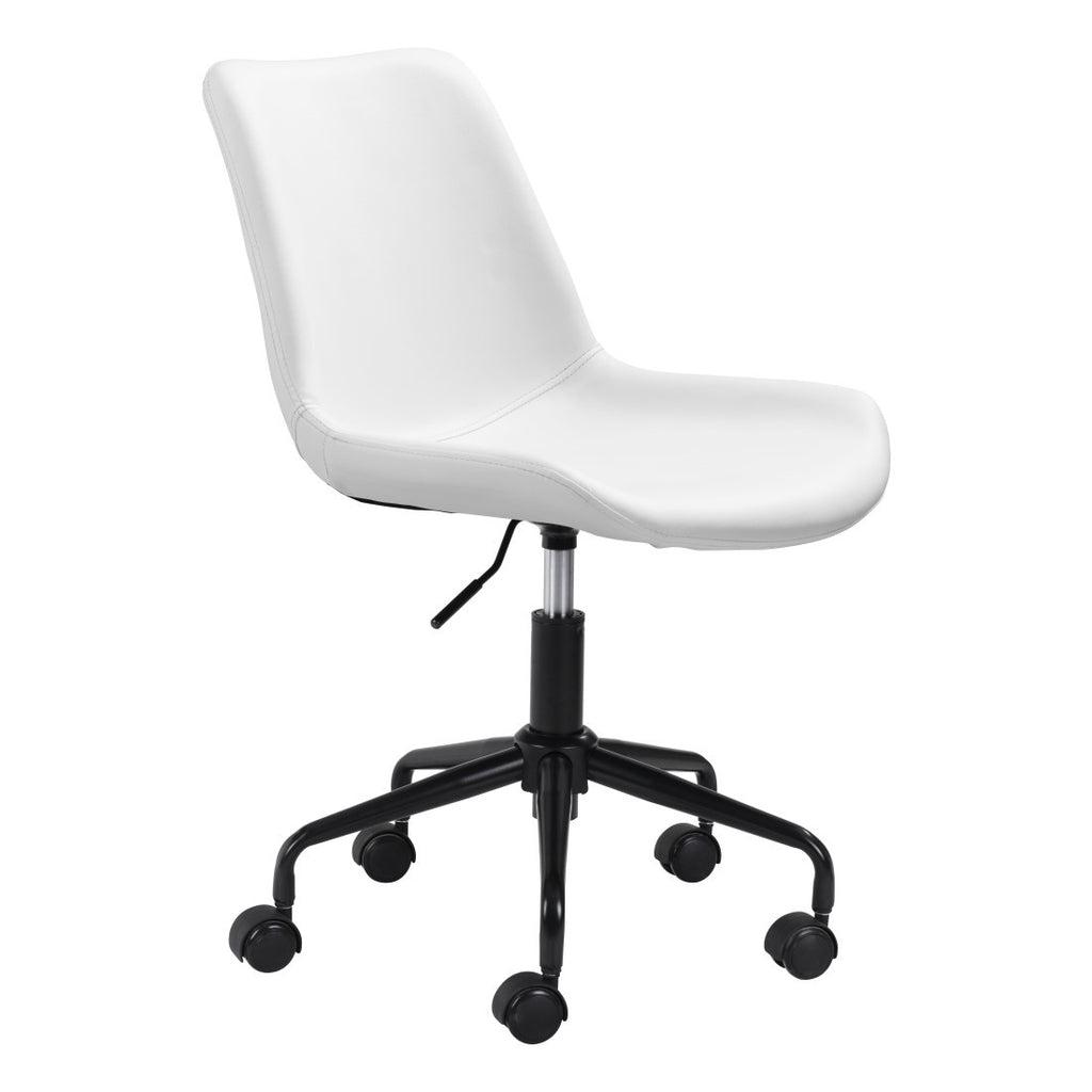 White & Black Adjustable Swivel Faux Leather Office Chair | Rolling Casters, Modern Style