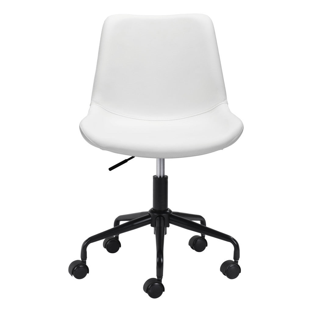 White & Black Adjustable Swivel Faux Leather Office Chair | Rolling Casters, Modern Style