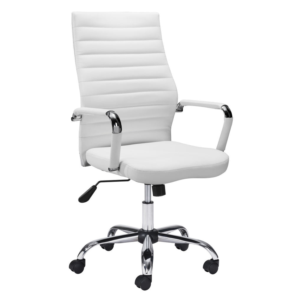 White & Silver Adjustable Swivel Faux Leather Conference Chair | Rolling, Ergonomic Design
