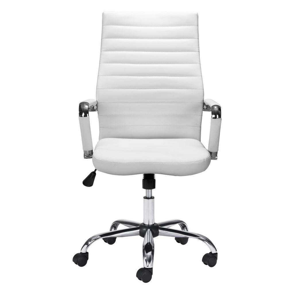 White & Silver Adjustable Swivel Faux Leather Conference Chair | Rolling, Ergonomic Design