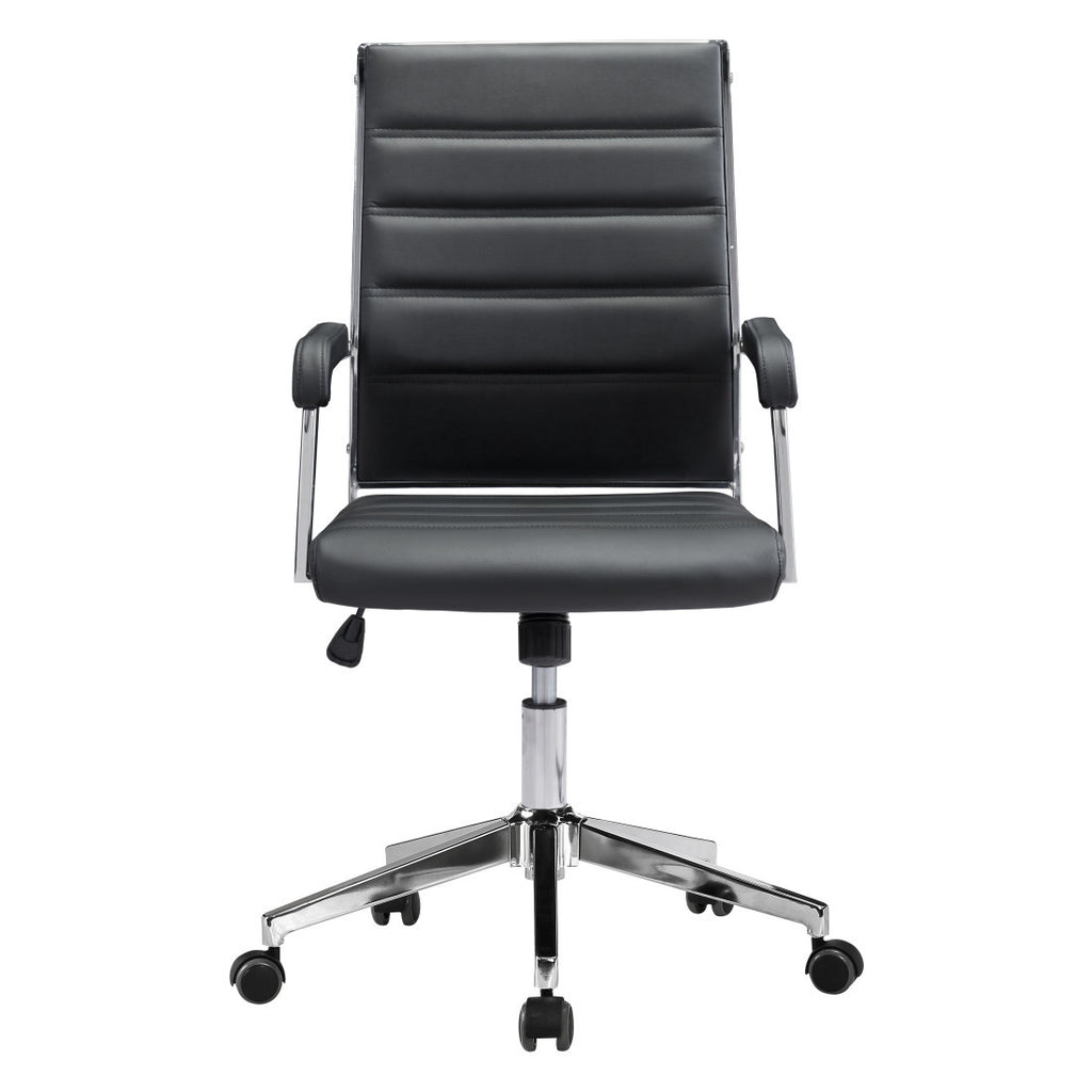 Silver & Black Adjustable Swivel Faux Leather Conference Chair | Rolling, Professional Style