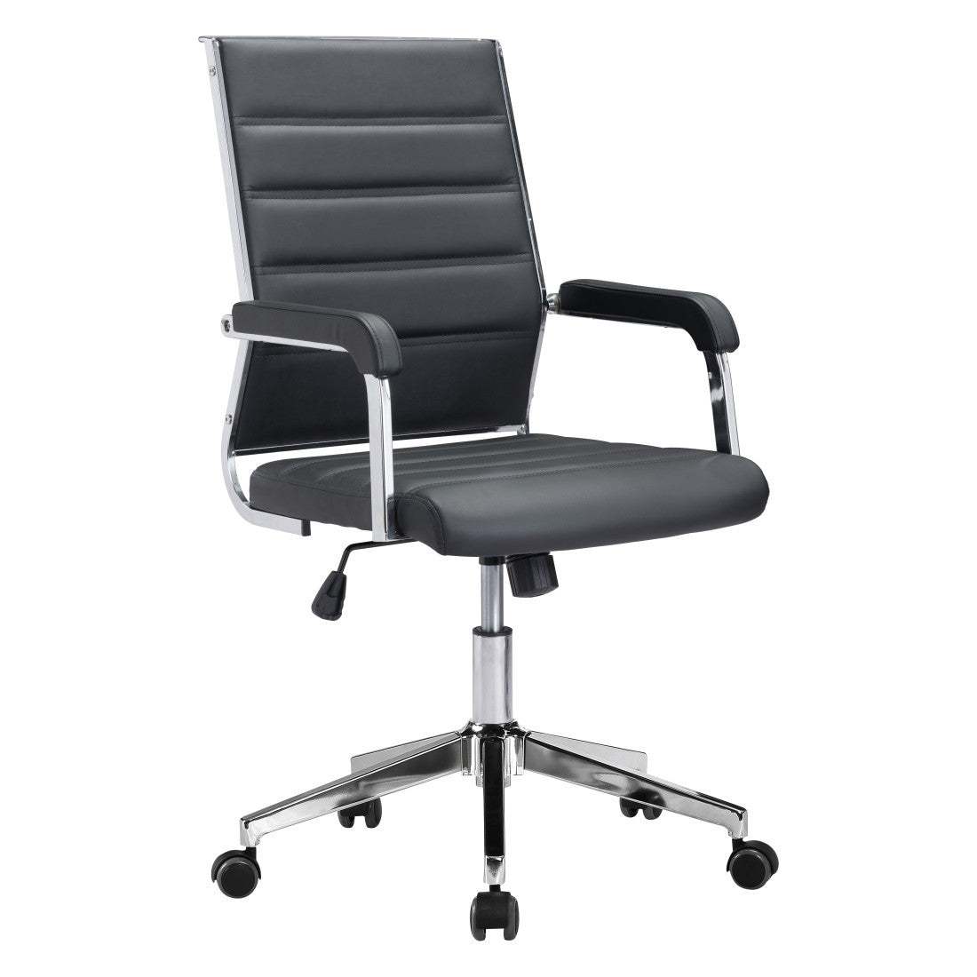 Silver & Black Adjustable Swivel Faux Leather Conference Chair | Rolling, Professional Style