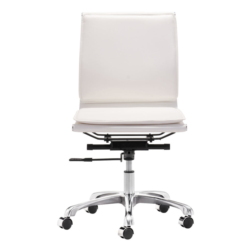 White & Silver Adjustable Swivel Faux Leather Executive Office Chair | Rolling, Modern Design