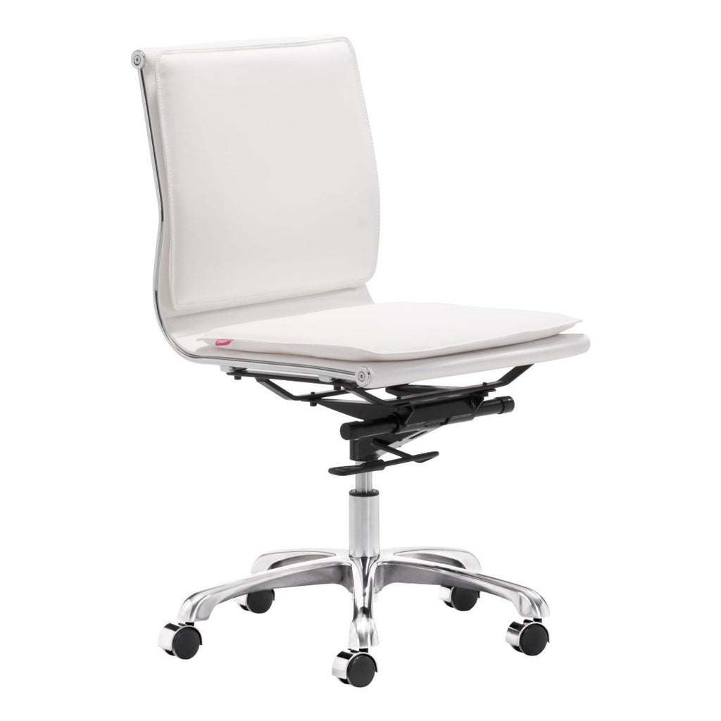 White & Silver Adjustable Swivel Faux Leather Executive Office Chair | Rolling, Modern Design