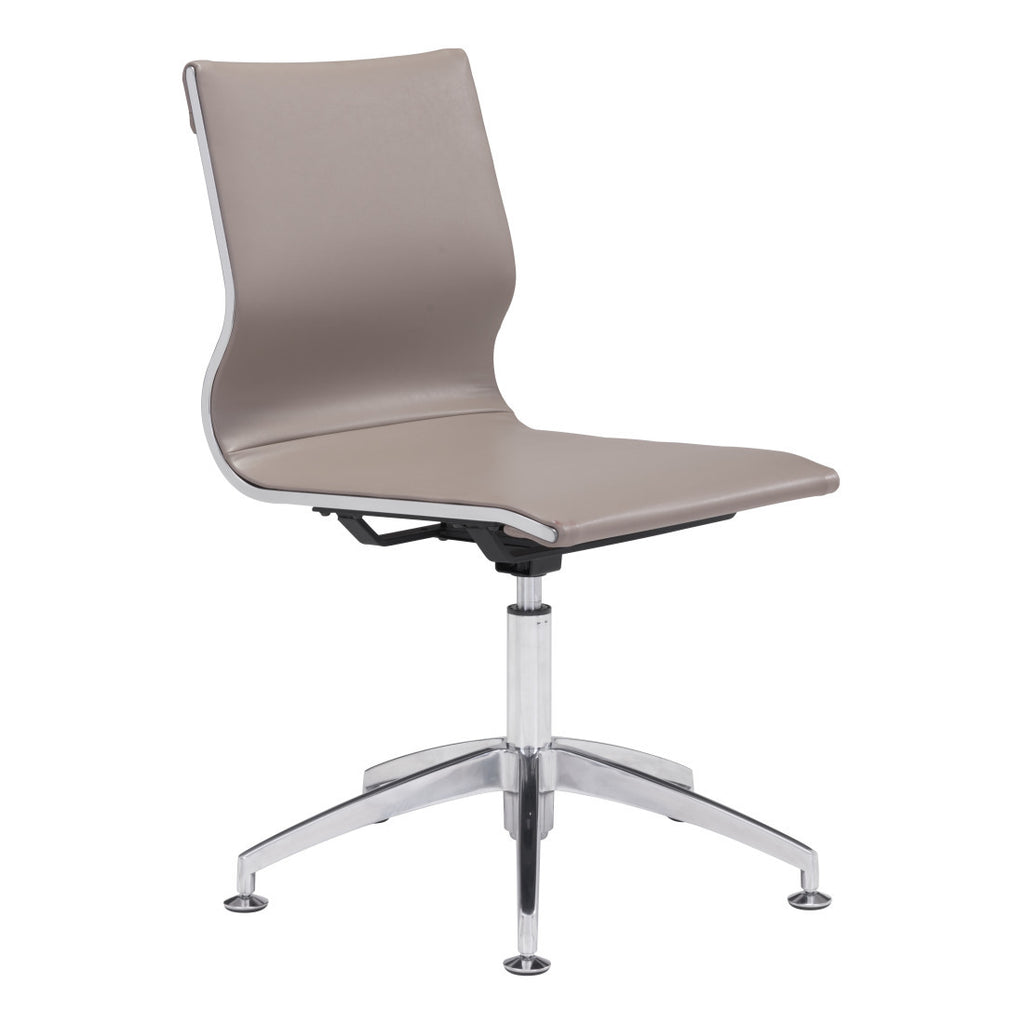Taupe & Silver Swivel Faux Leather Conference Chair | Rolling, Professional Comfort