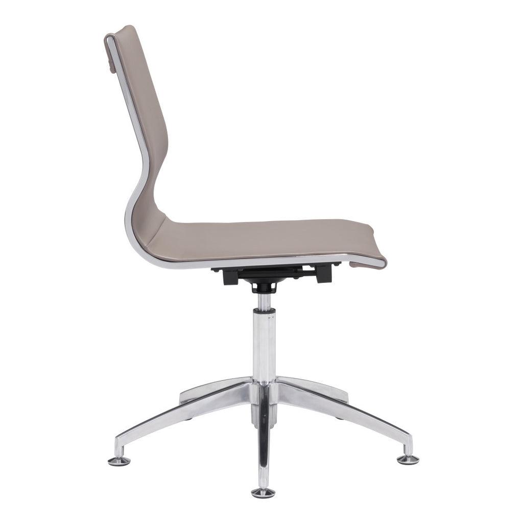 Taupe & Silver Swivel Faux Leather Conference Chair | Rolling, Professional Comfort