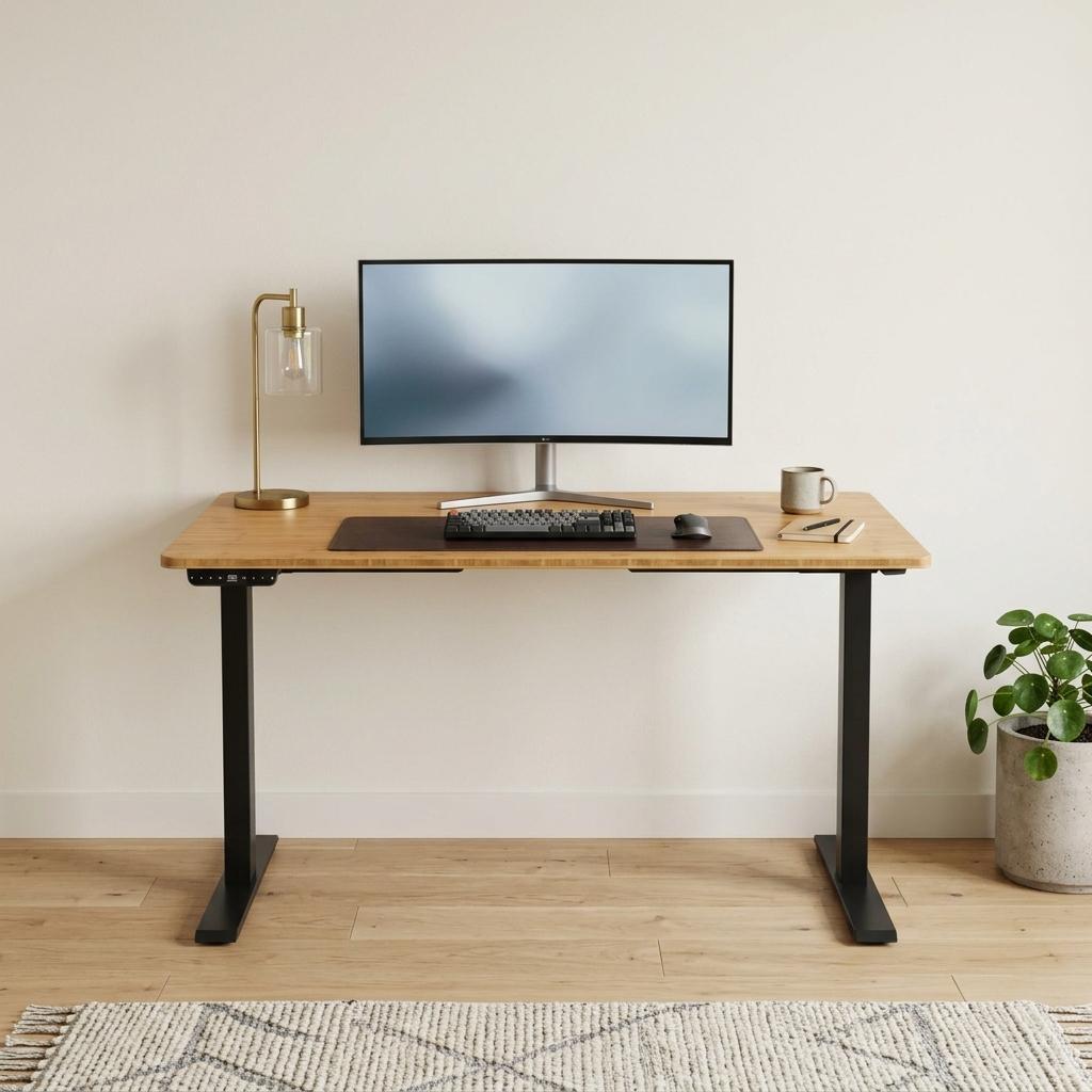 48" Brown and Black Stainless Steel Adjustable Computer Desk