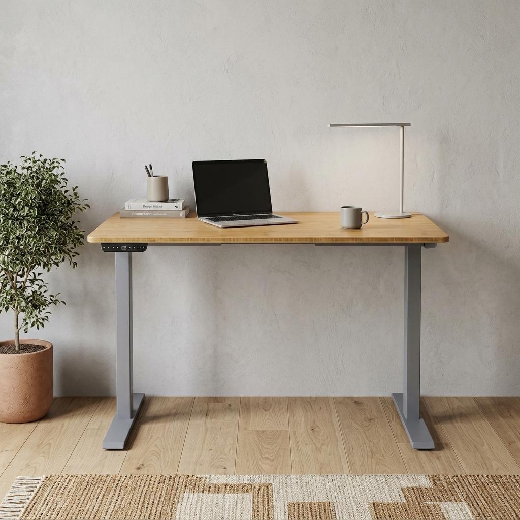 48" Brown and Gray Stainless Steel Adjustable Computer Desk