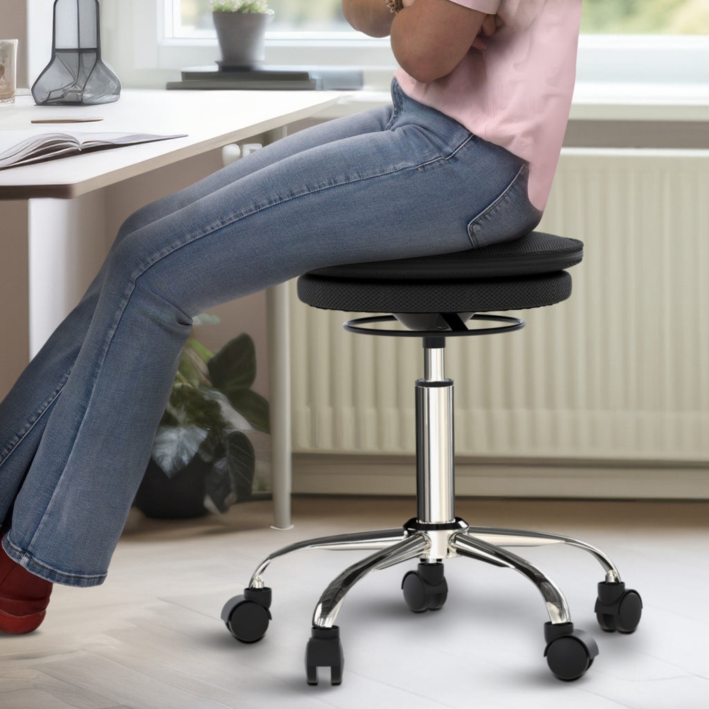 Black & Silver Adjustable Height Office Chair | Swivel, Rolling, Ergonomic Design