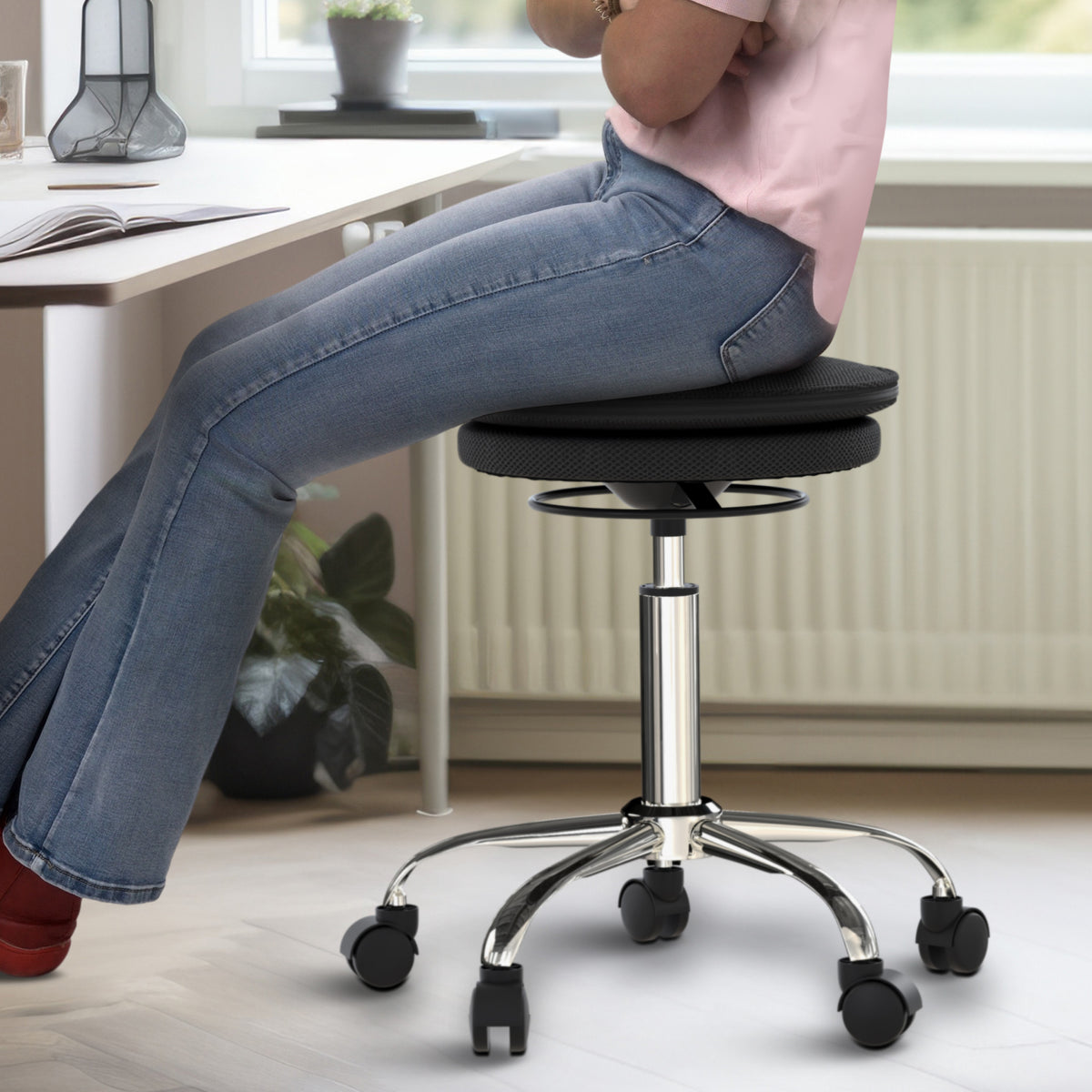 Black & Silver Adjustable Height Office Chair | Swivel, Rolling, Ergonomic Design