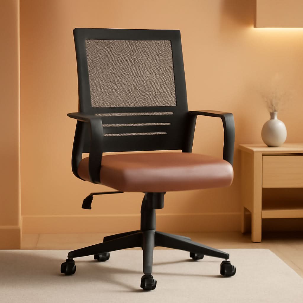 Ergonomic Leather Mesh Office Chair Lumbar Support Brown-0