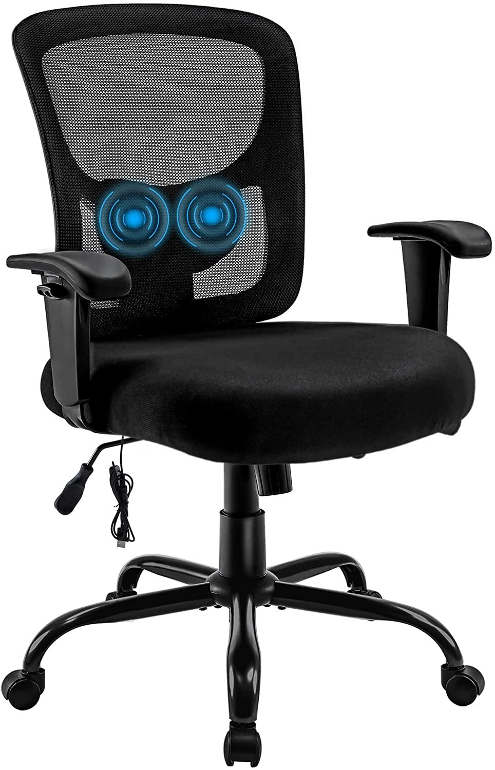 Black Fabric Mesh & Steel Executive Office Chair | Adjustable Swivel, Rolling, Breathable Back