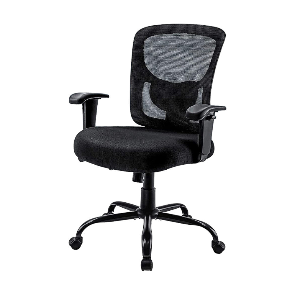 Black Fabric Mesh & Steel Executive Office Chair | Adjustable Swivel, Rolling, Breathable Back