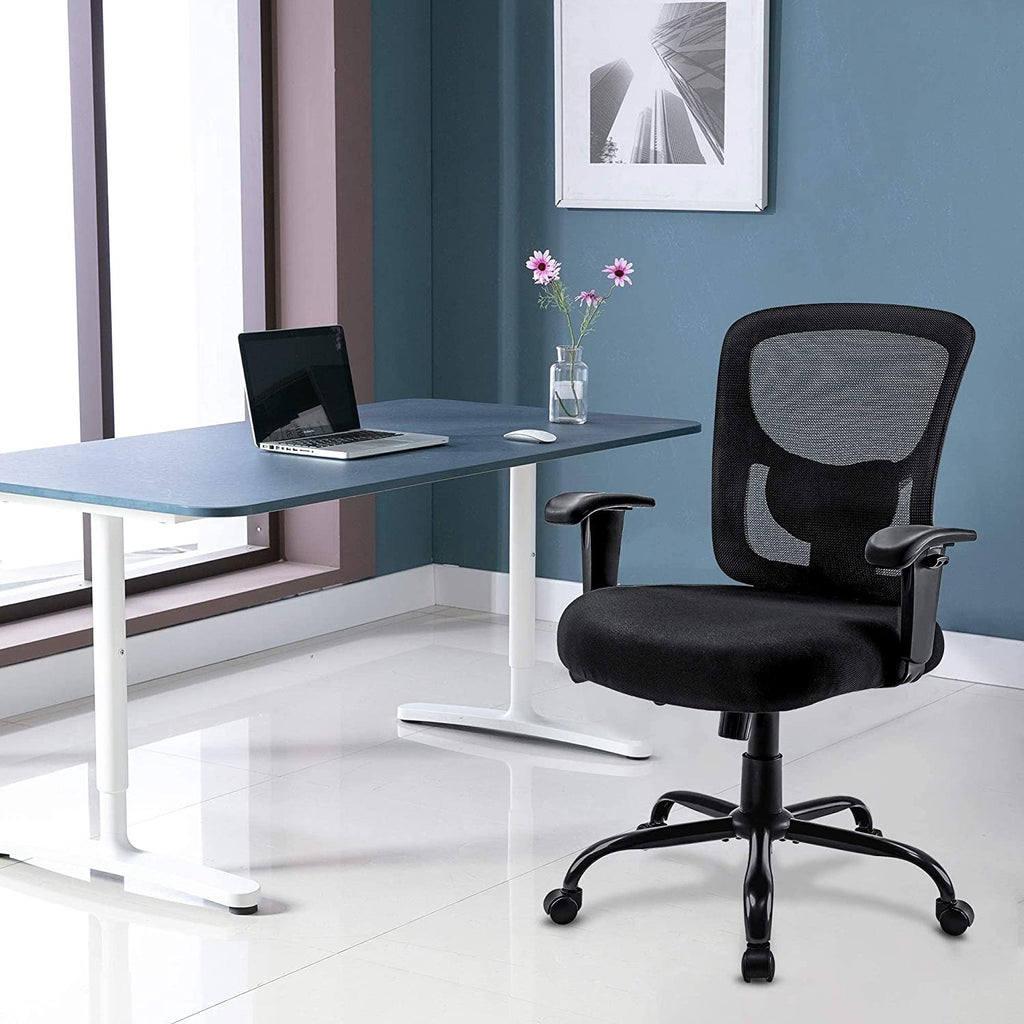 Black Fabric Mesh & Steel Executive Office Chair | Adjustable Swivel, Rolling, Breathable Back