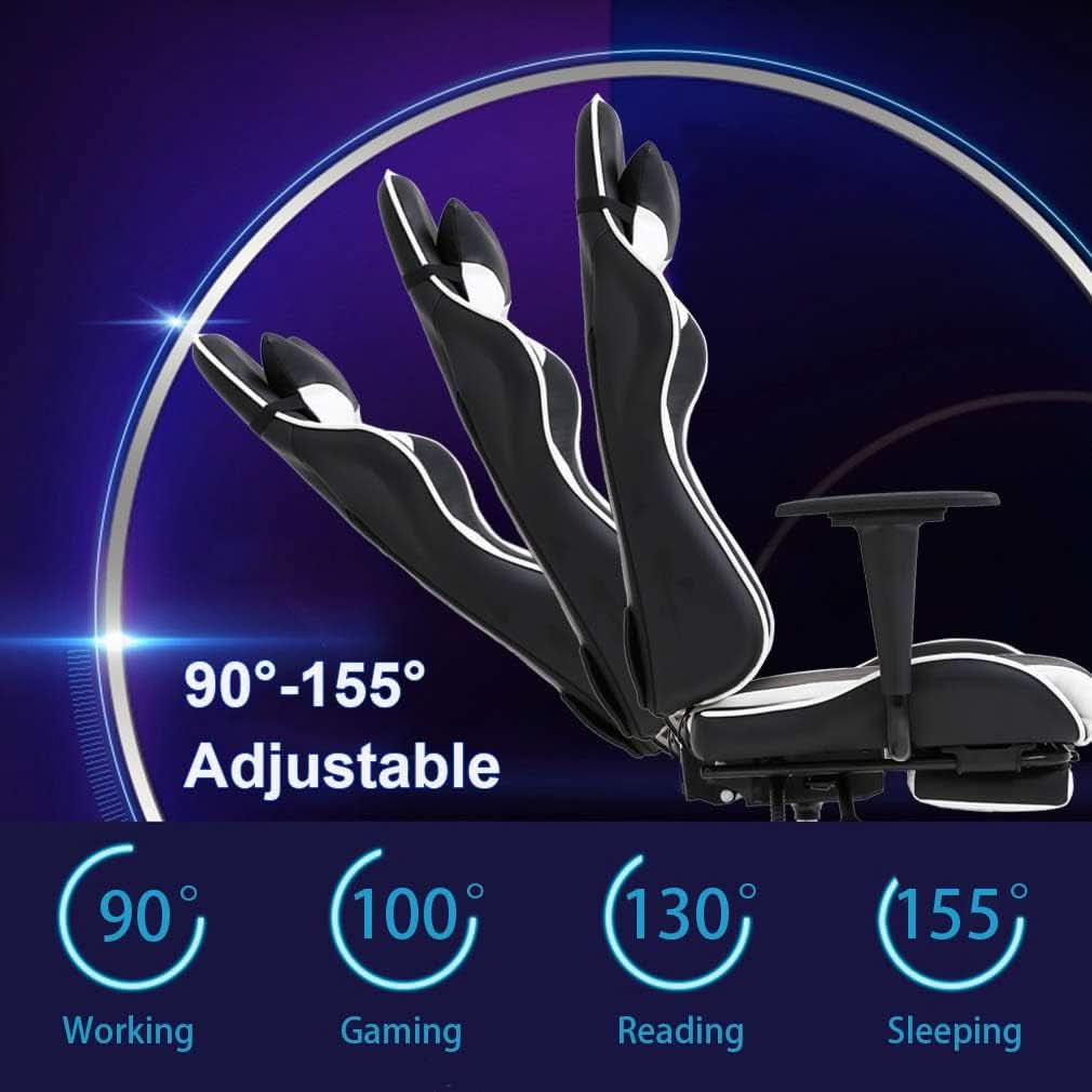 Ergonomic Gaming Chair With Lumbar Support Footrest White-4