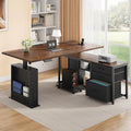 63 Inch L Shaped Desk Adjustable Height Rustic Brown Memory Presets-0