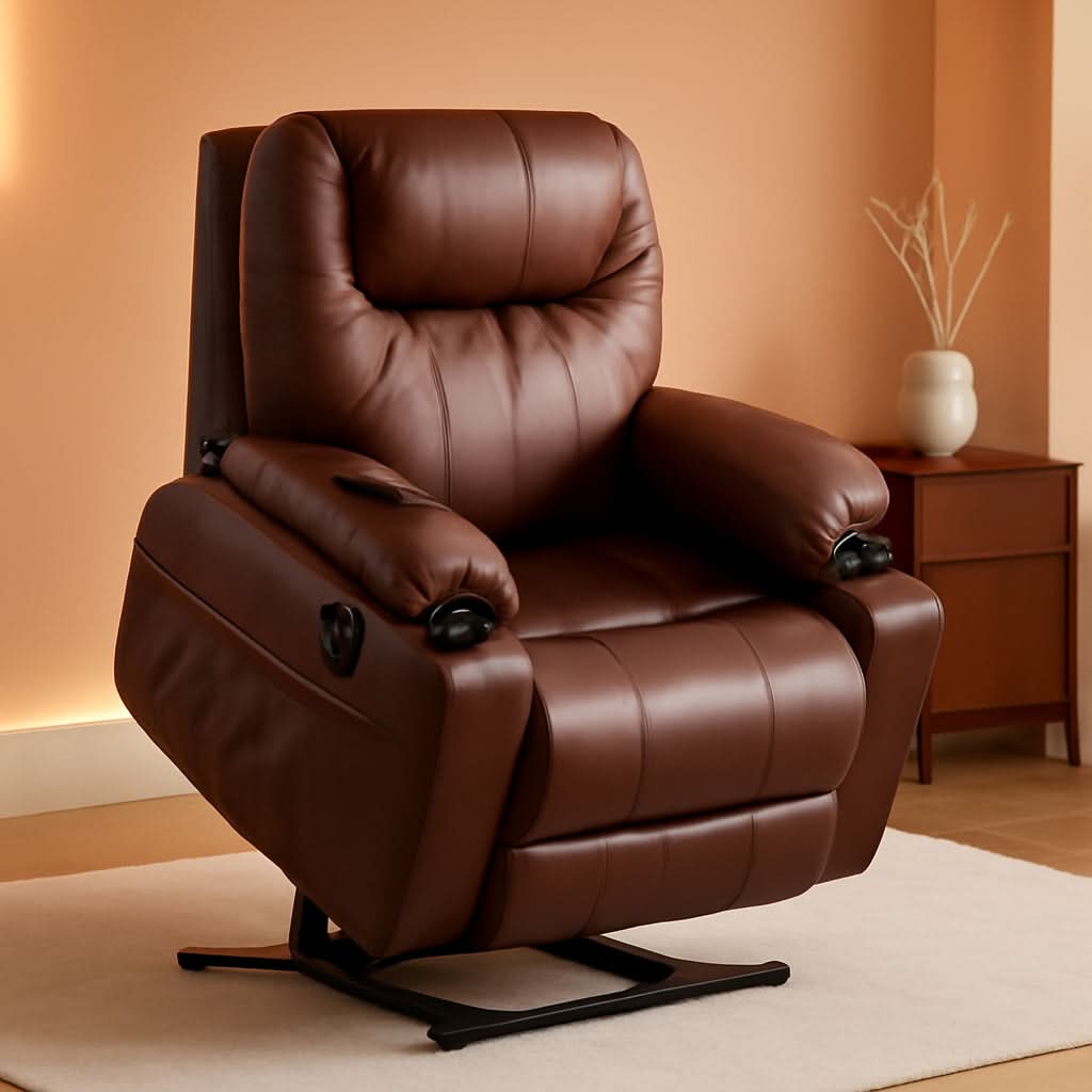 Electric Power Lift Recliner Chair Dark Brown Massage-0