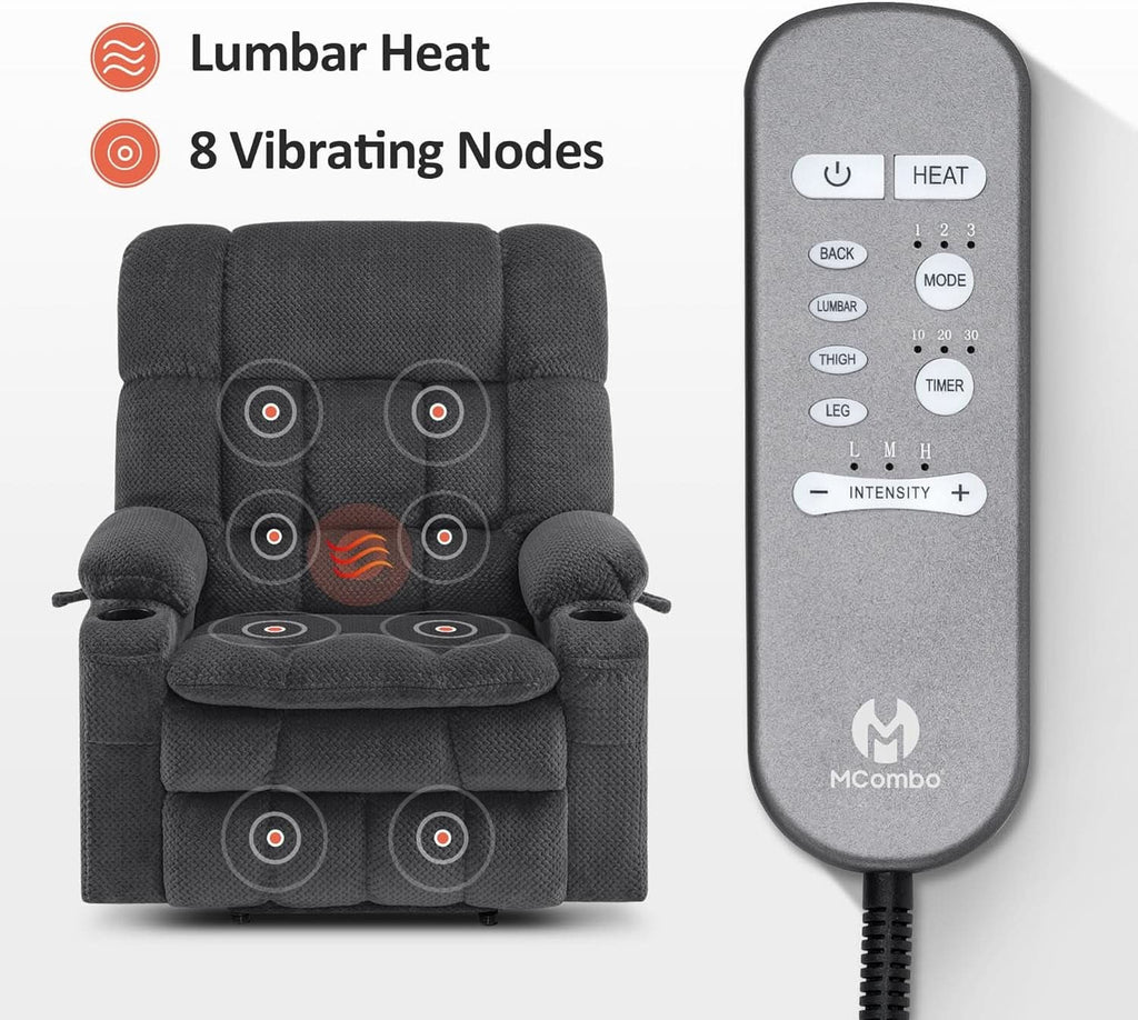 Dark Grey Wide Power Lift Recliner With Massage And USB-4