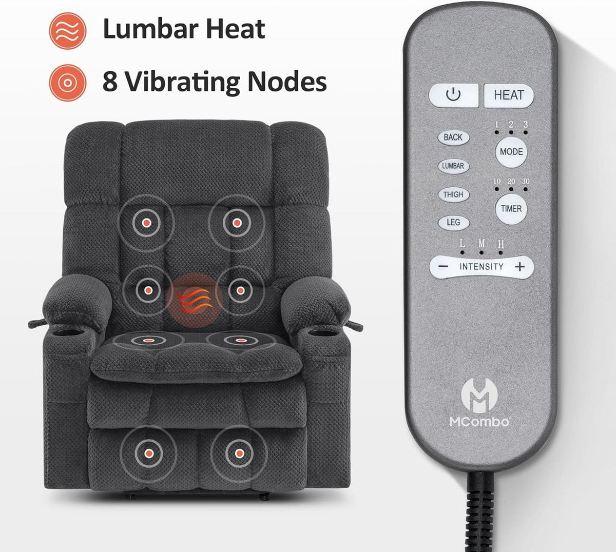 Dark Grey Wide Power Lift Recliner With Massage And USB-4