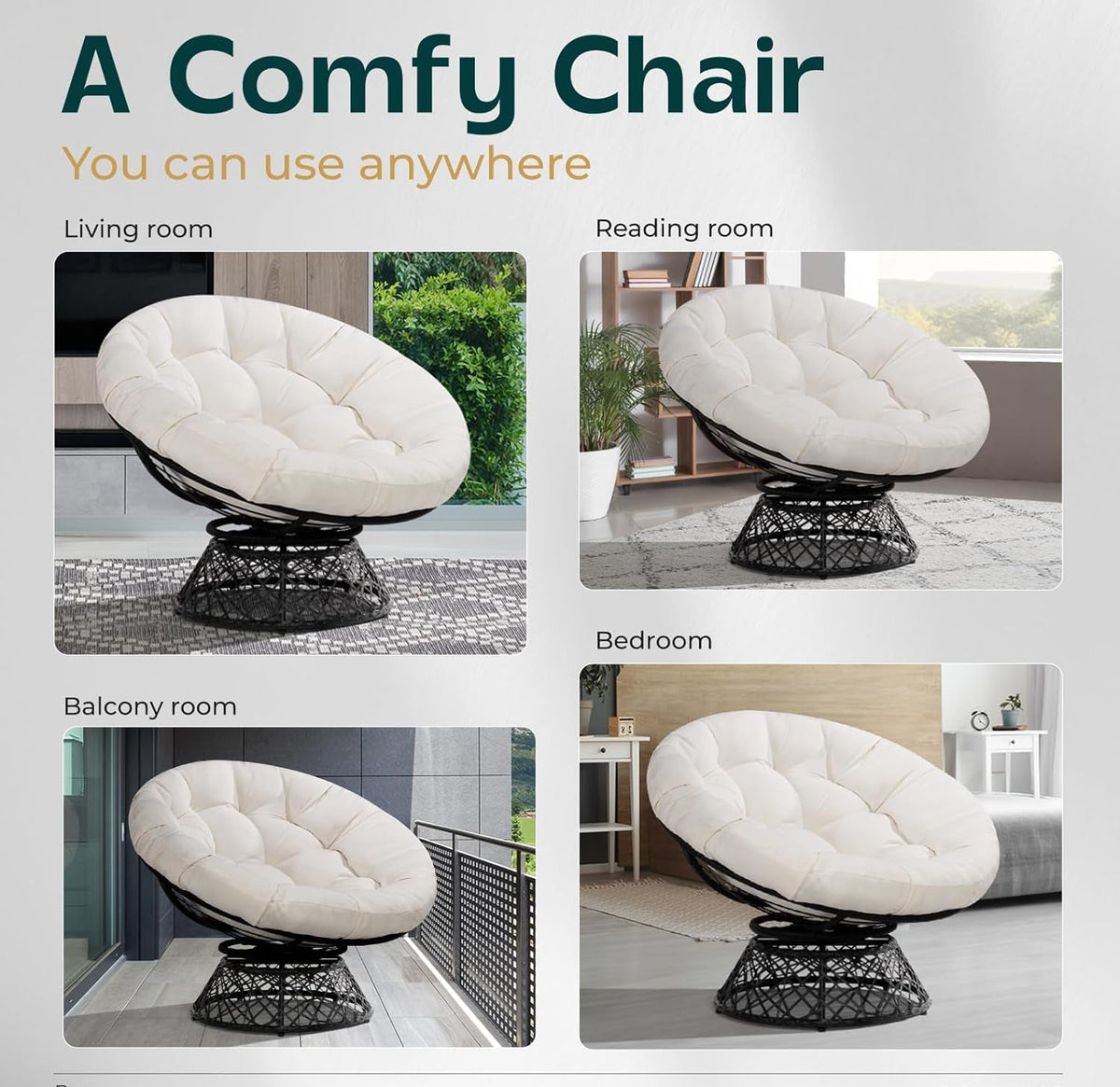 40 Inch Ergonomic Papasan Chair Cushioned Comfortably-4