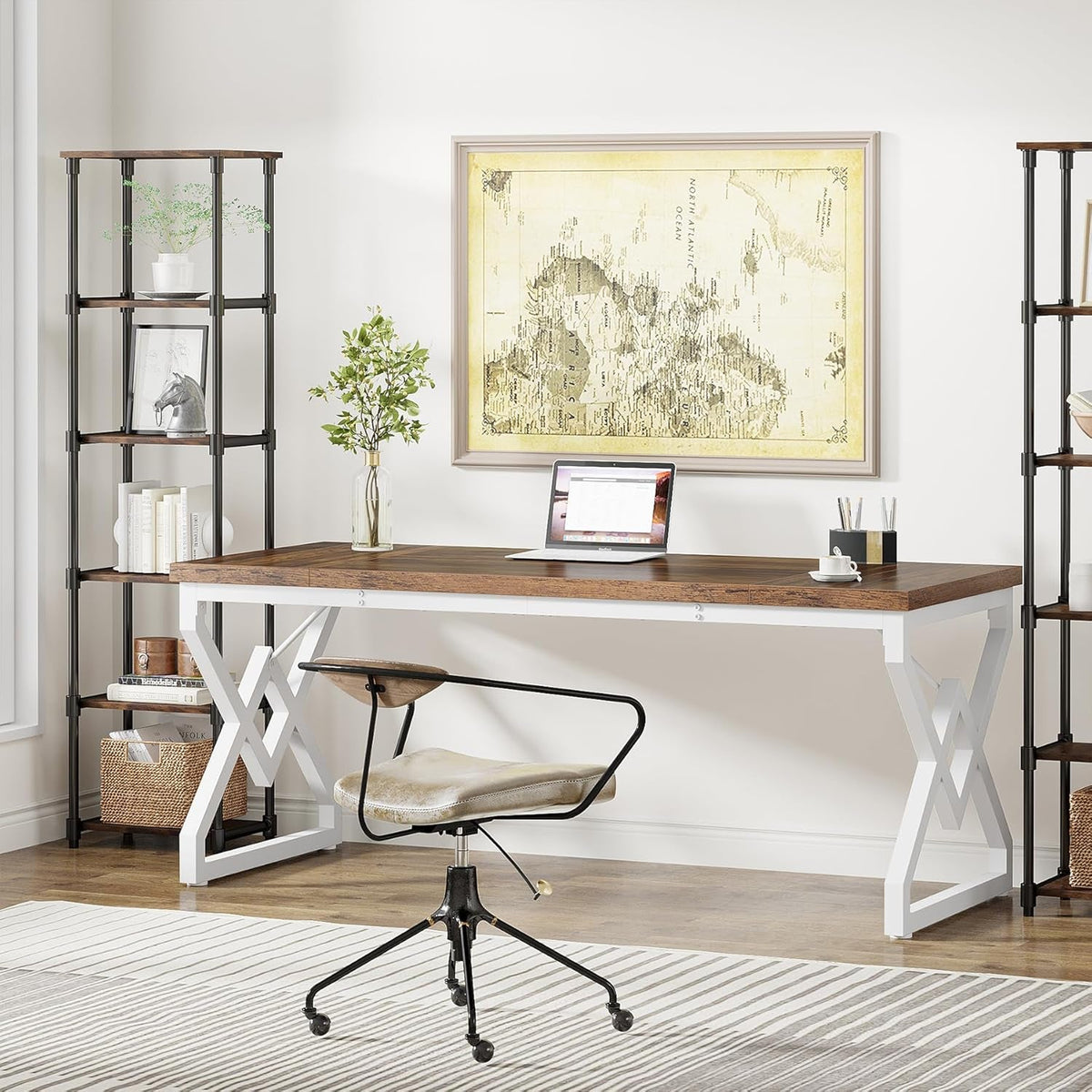 63 Inch Executive Desk With Ergonomic Space Saving Design-3