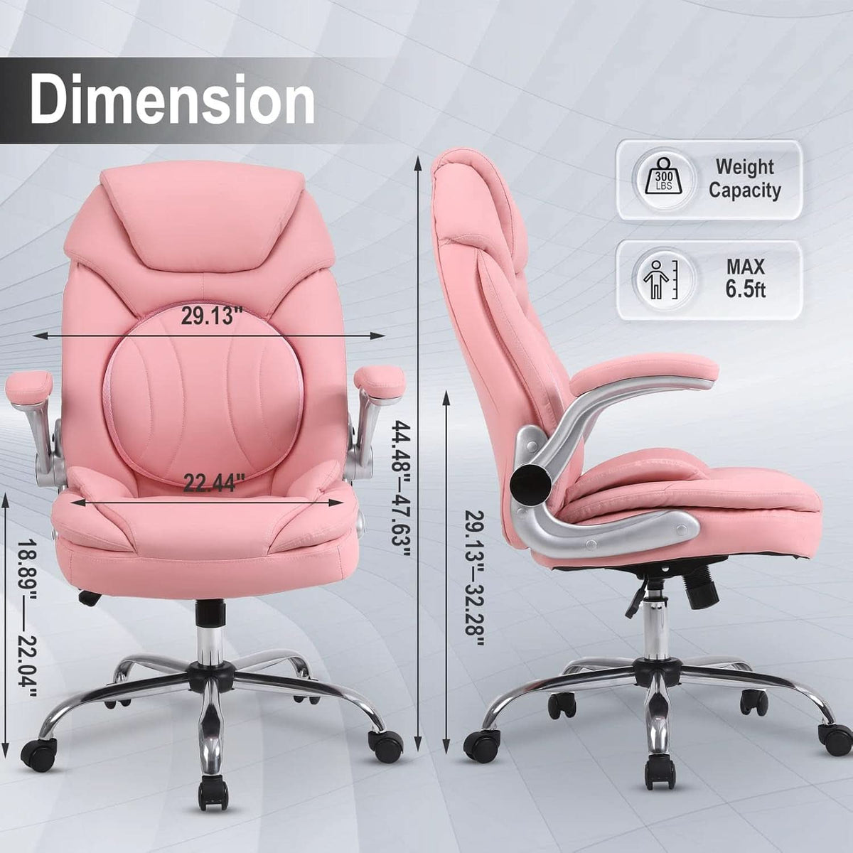 Pink Ergonomic Office Chair With Adjustable Lumbar Support-1
