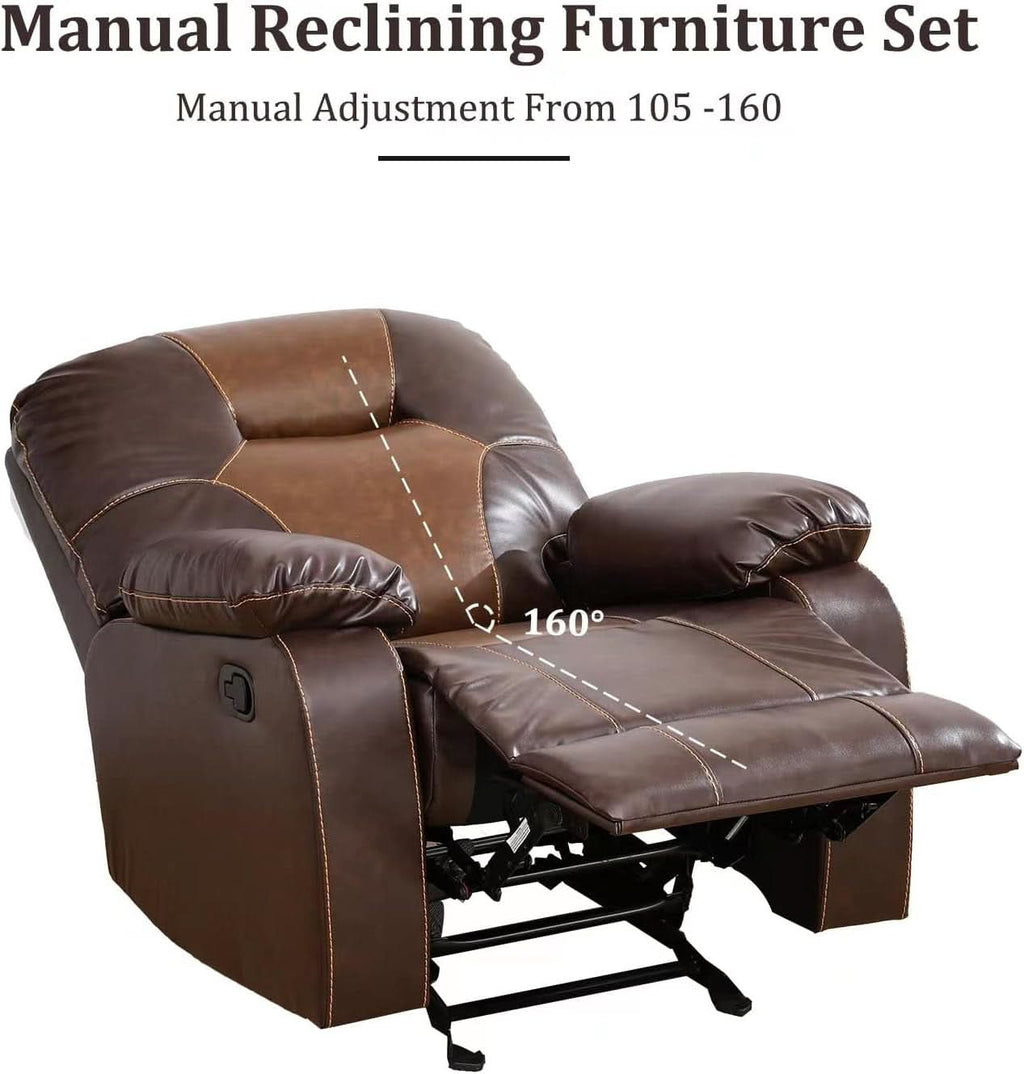 Manual Recliner Sofa Set Bonded Leather With Storage Console Brown 3 Piece-3