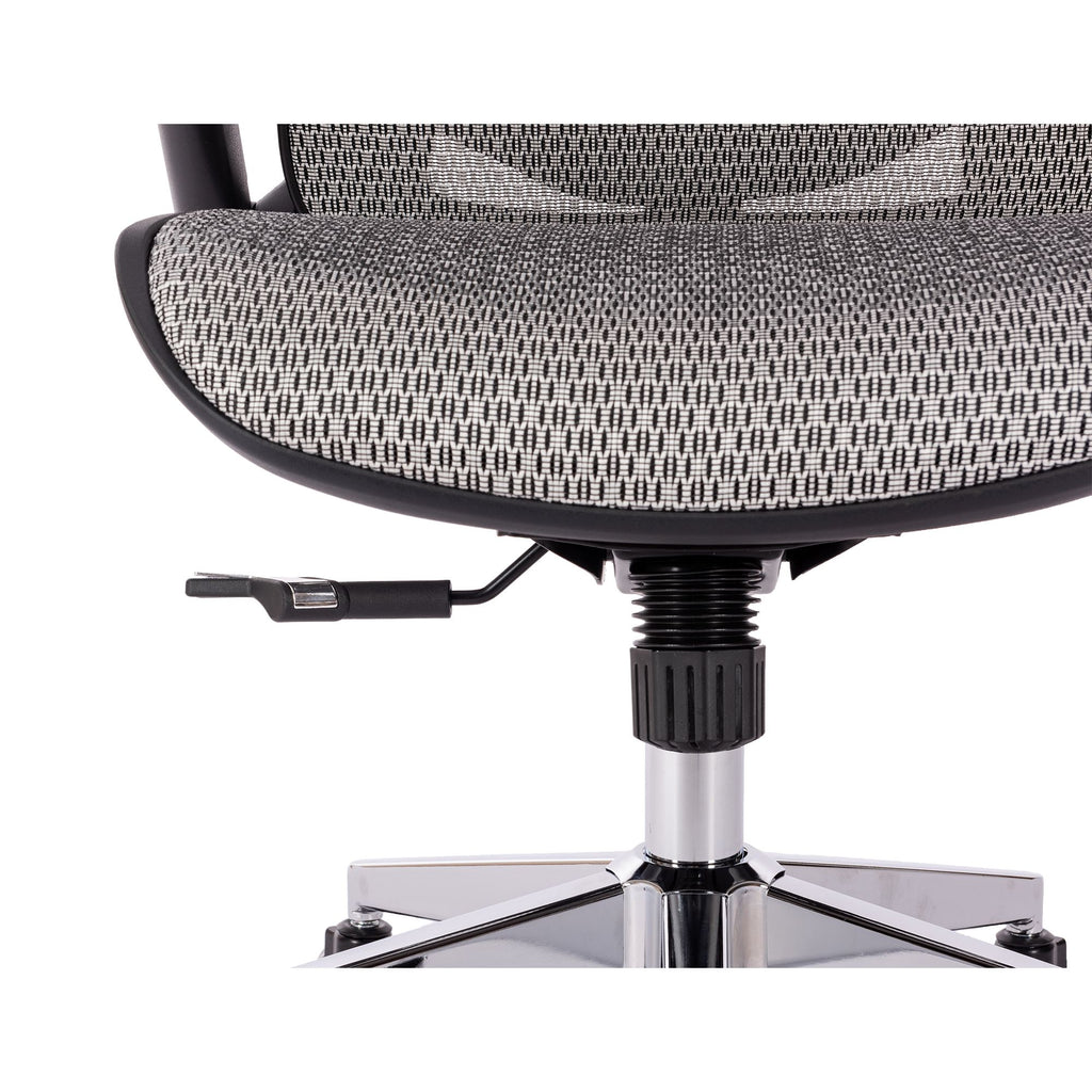 Gray High-Back Mesh Office Chair — Flip-Up Arms, Adjustable Headrest, 275 lb Capacity