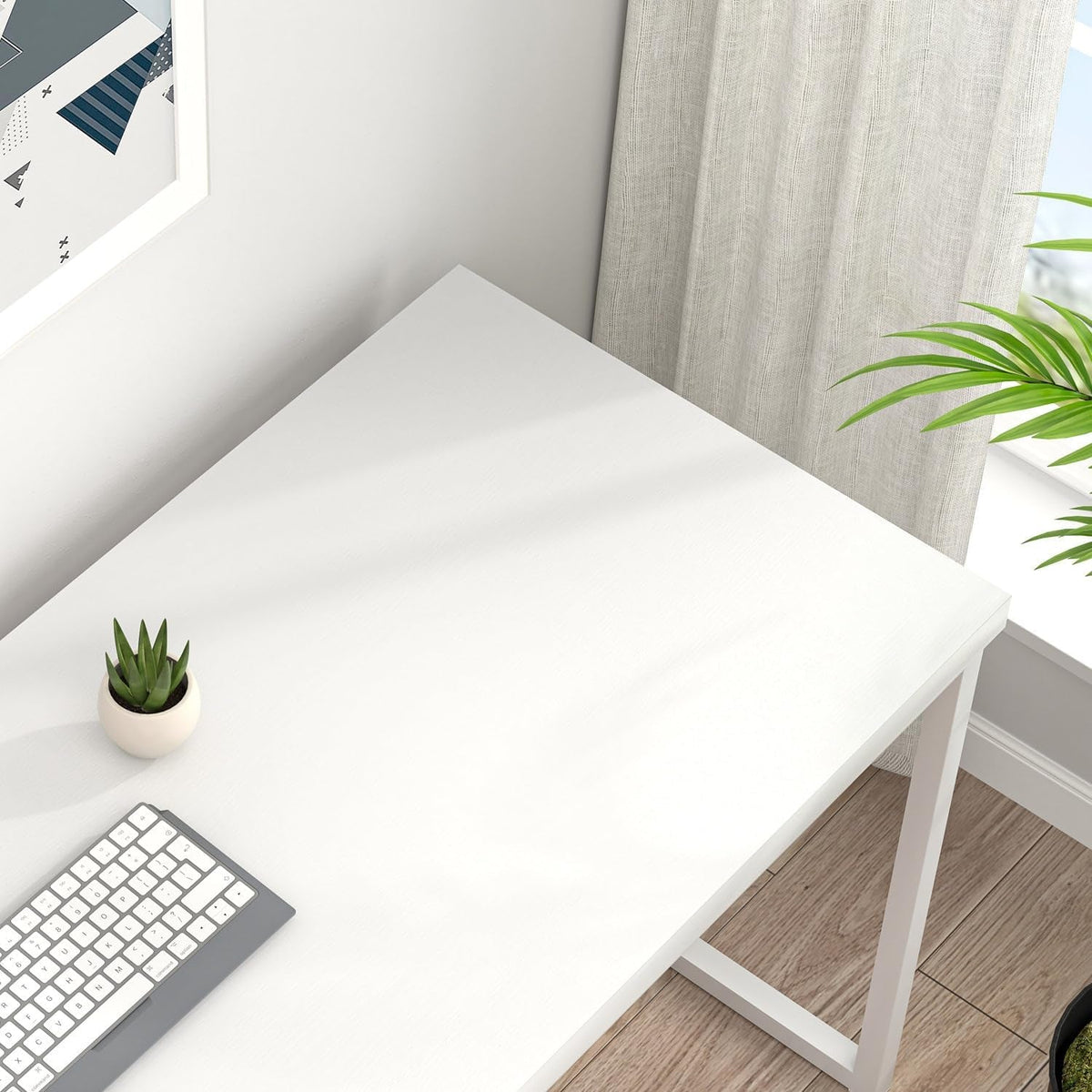 White 47 Inch Computer Desk Ergonomic Modern Office-3