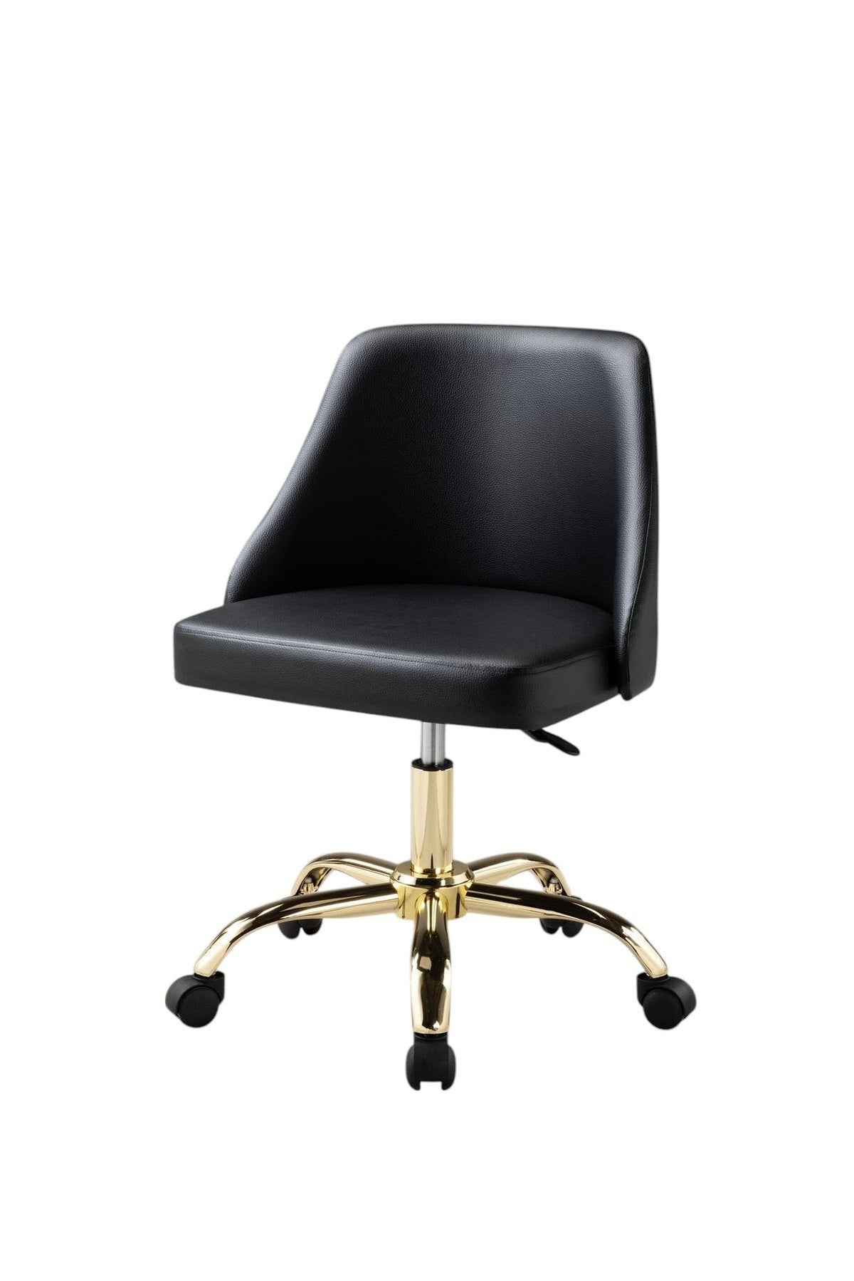 Black & Gold Faux Leather Adjustable Height Office Chair | Swivel, Rolling, Luxury Style