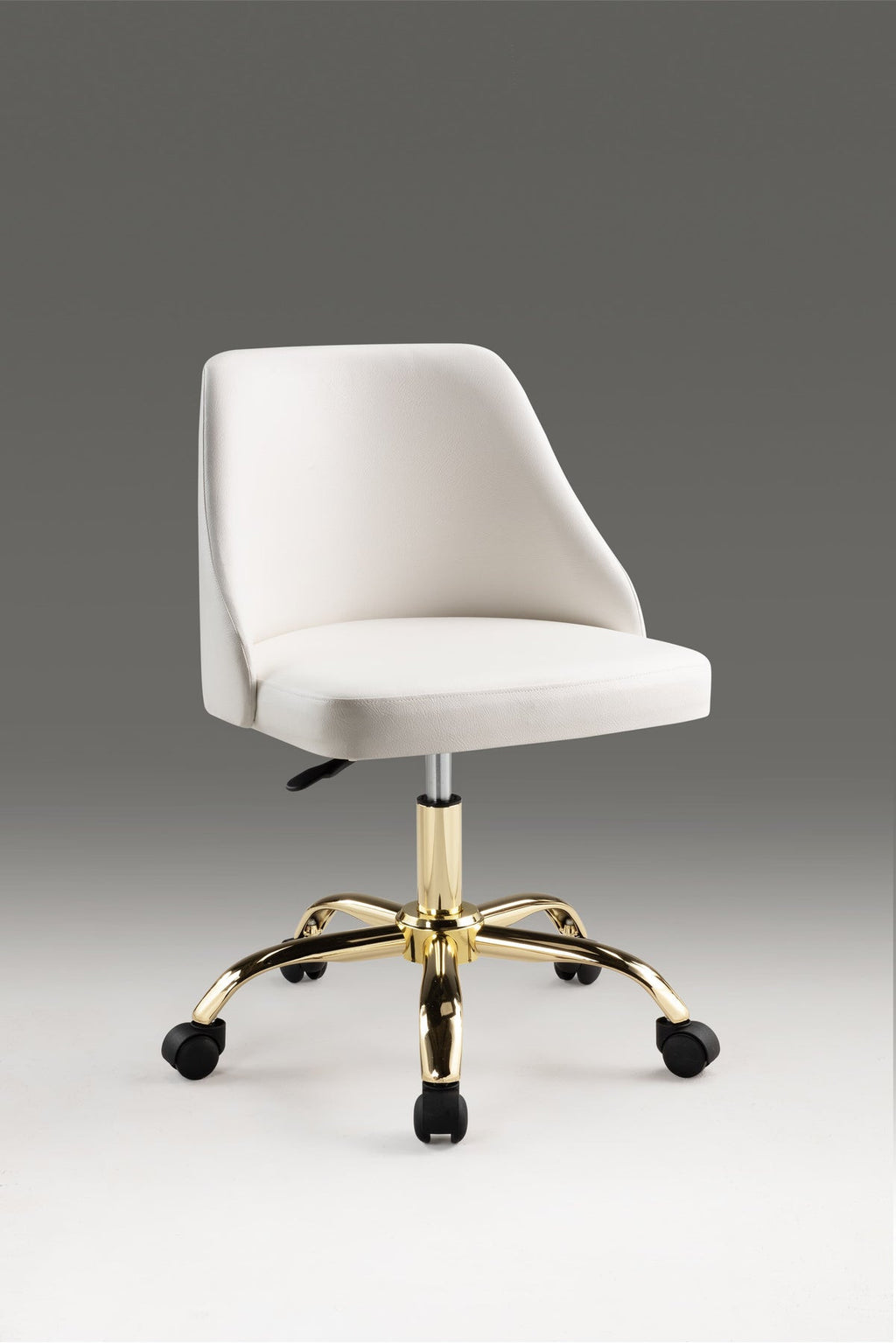 White & Gold Faux Leather Adjustable Height Office Chair | Swivel, Rolling, Elegant Style