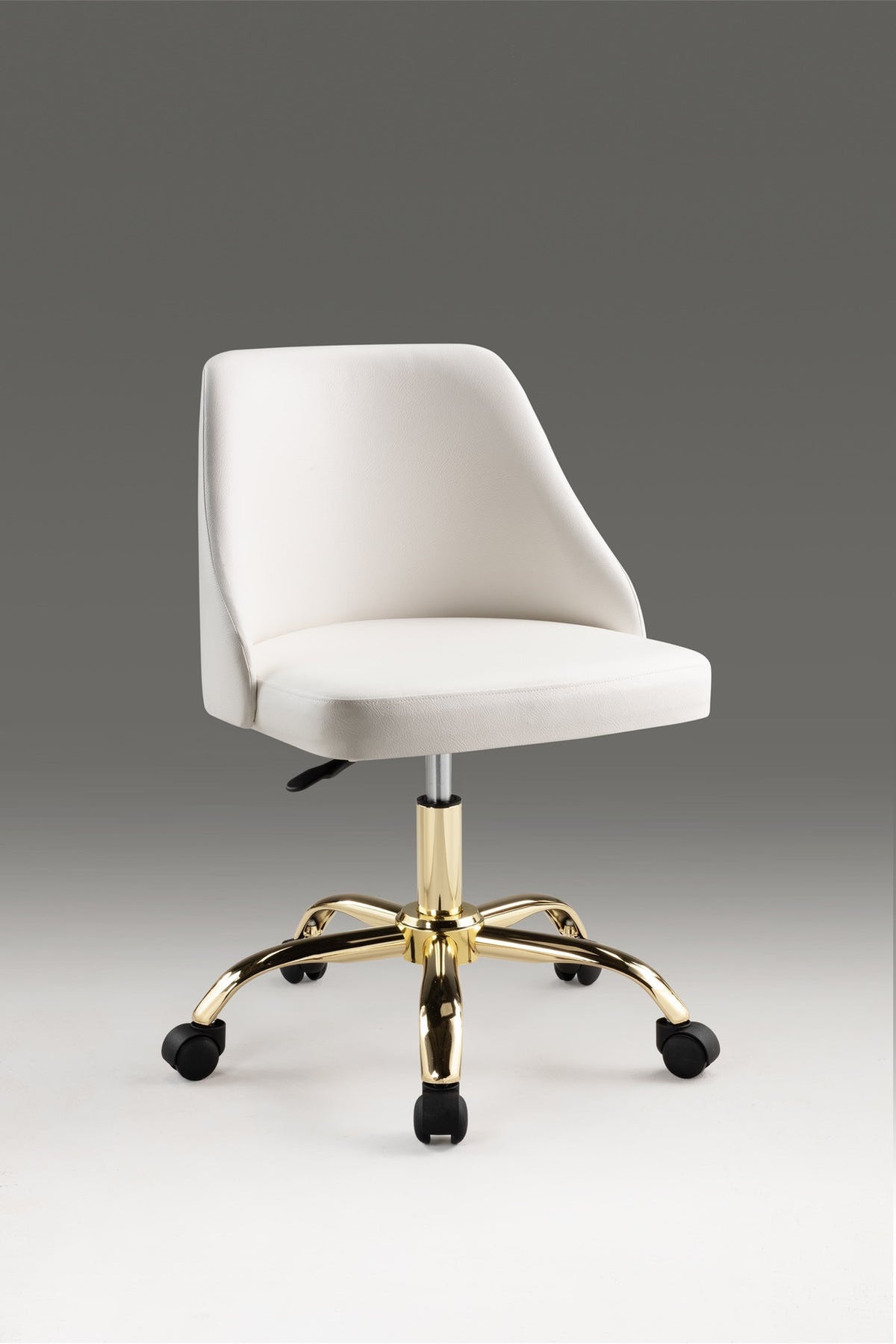 White & Gold Faux Leather Adjustable Height Office Chair | Swivel, Rolling, Elegant Style