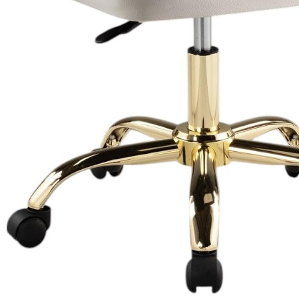 White & Gold Faux Leather Adjustable Height Office Chair | Swivel, Rolling, Elegant Style