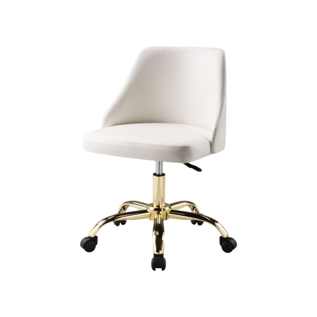 White & Gold Faux Leather Adjustable Height Office Chair | Swivel, Rolling, Elegant Style