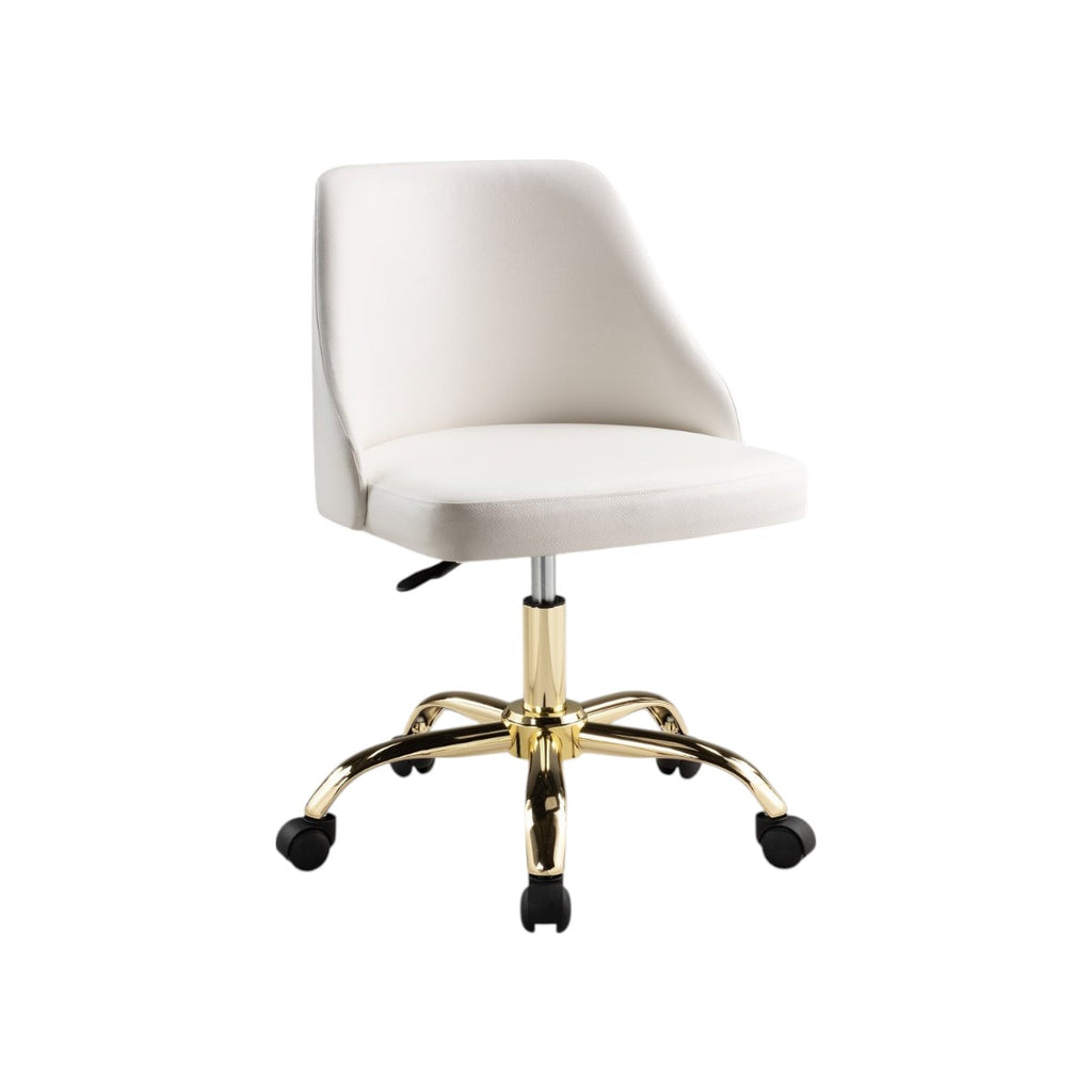 White & Gold Faux Leather Adjustable Height Office Chair | Swivel, Rolling, Elegant Style
