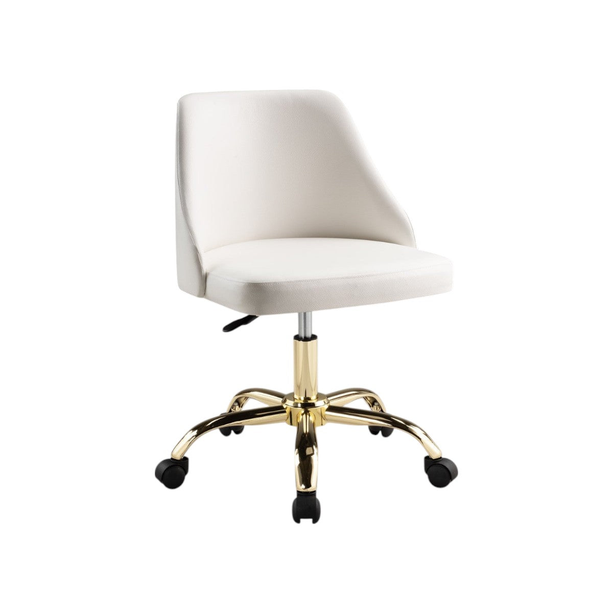 White & Gold Faux Leather Adjustable Height Office Chair | Swivel, Rolling, Elegant Style