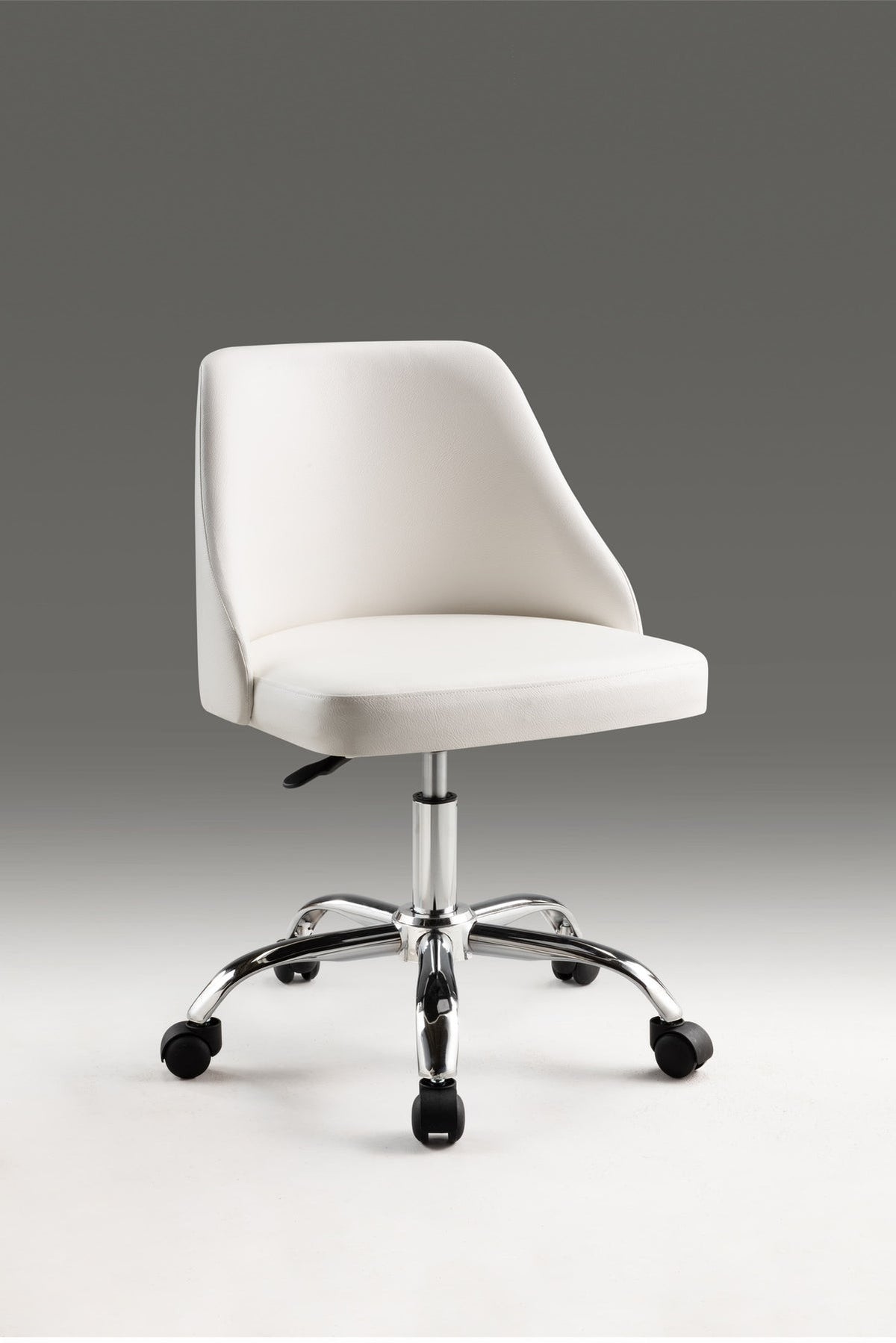 White & Silver Faux Leather Adjustable Height Office Chair | Swivel, Rolling, Modern Design