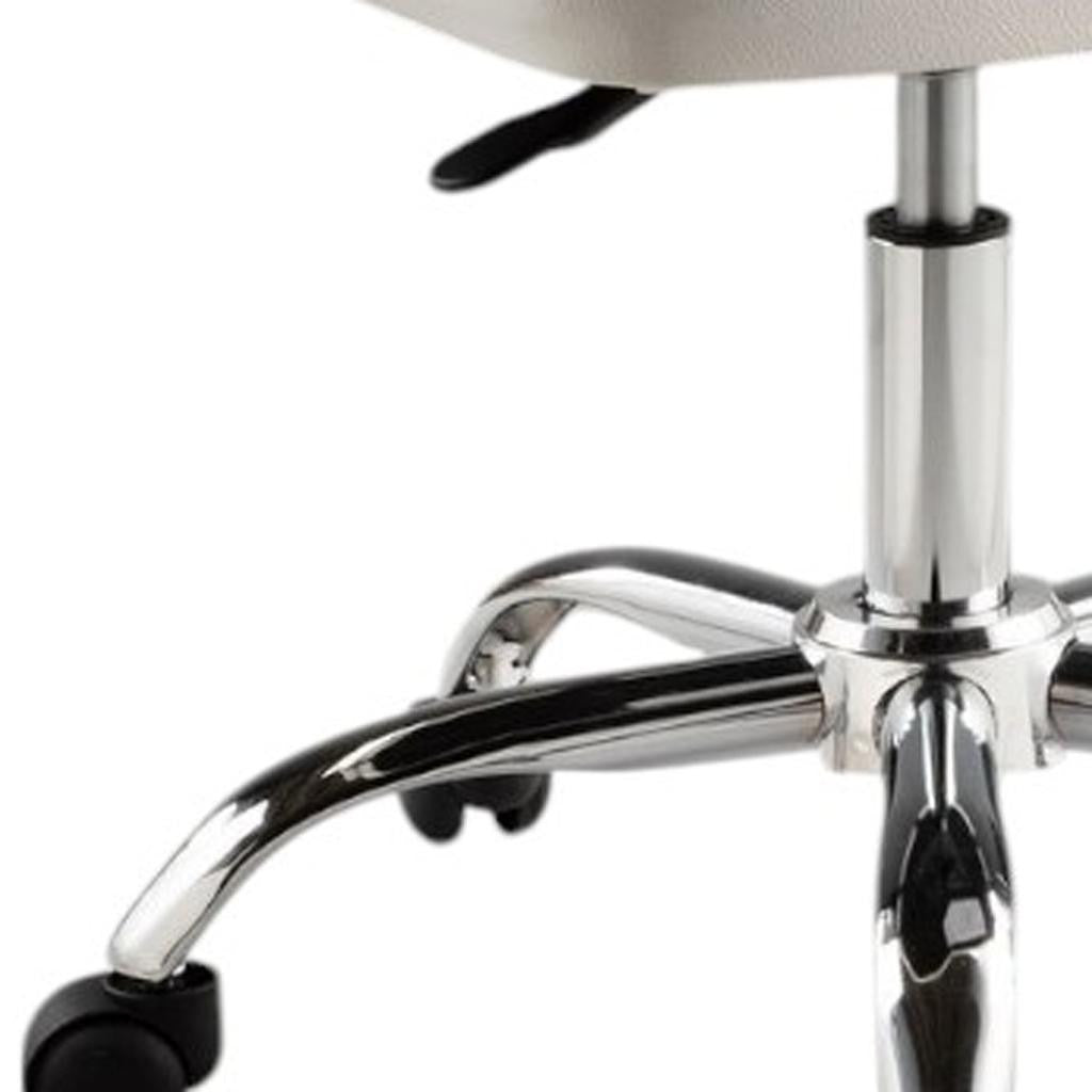 White & Silver Faux Leather Adjustable Height Office Chair | Swivel, Rolling, Modern Design