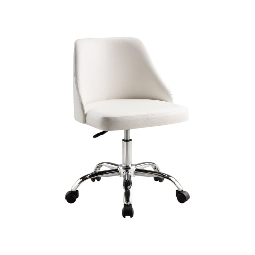 White & Silver Faux Leather Adjustable Height Office Chair | Swivel, Rolling, Modern Design
